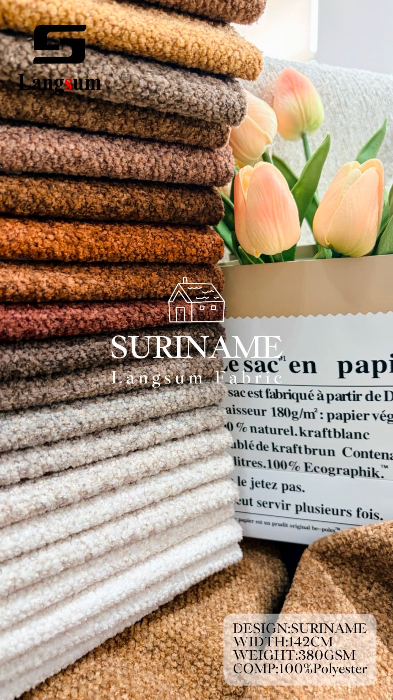 SURINAME Bouclé Fabric Knitted Fabric Jacquard – 380gsm, 56" Wide, 31 Colors Langsum Fabric