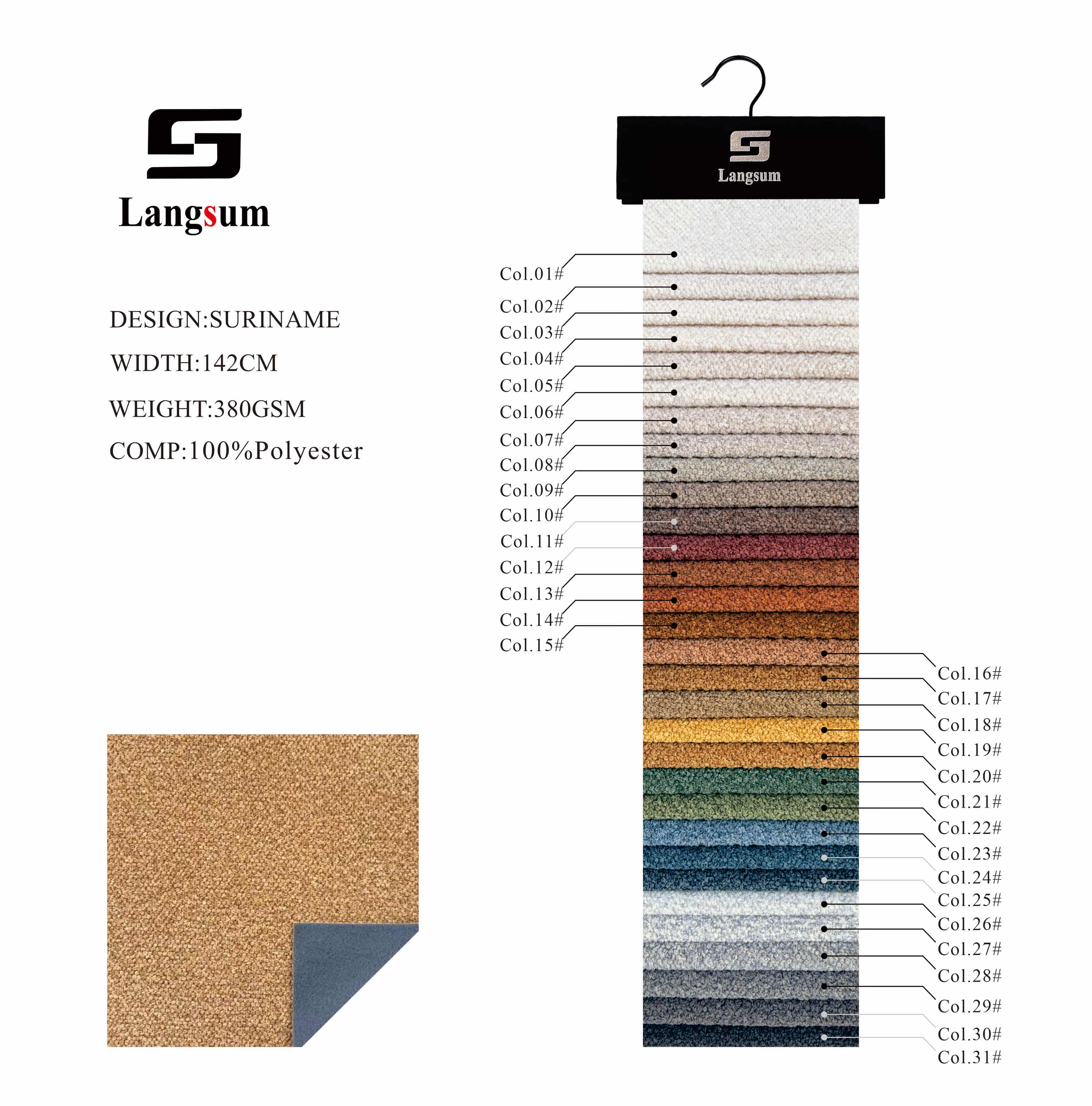 SURINAME Bouclé Fabric Knitted Fabric Jacquard – 380gsm, 56" Wide, 31 Colors Langsum Fabric