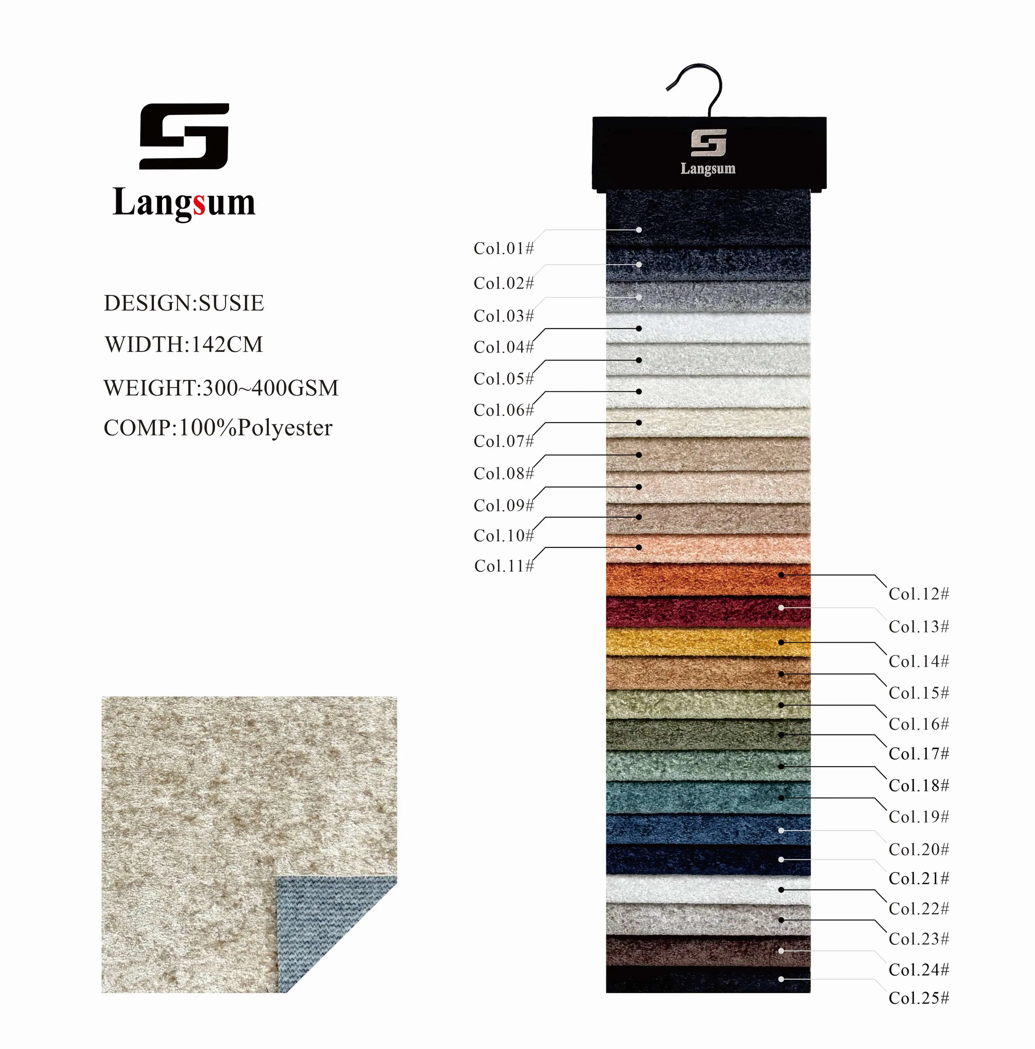 SUSIE Chenille Fabric Woven Jacquard Fabric – 300–400gsm, 56" Wide, 25 Colors Langsum Fabric