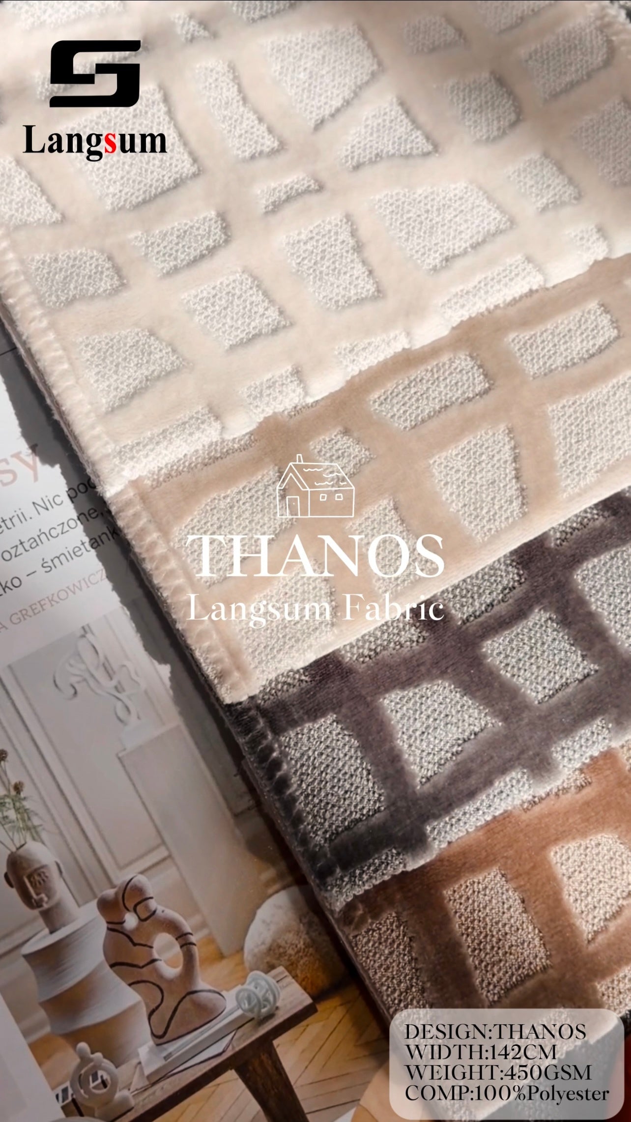 THANOS Circle knitted Jaquard Textured Polyester Upholstery Fabric – 450GSM, 56" Wide, 5 Colors Langsum Fabric