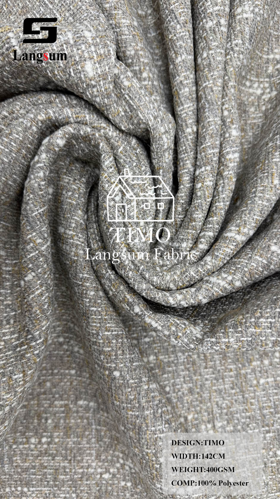TIMO Multi-Tone Textured Polyester Upholstery Fabric – 400gsm, 56" Wide Langsum Fabric