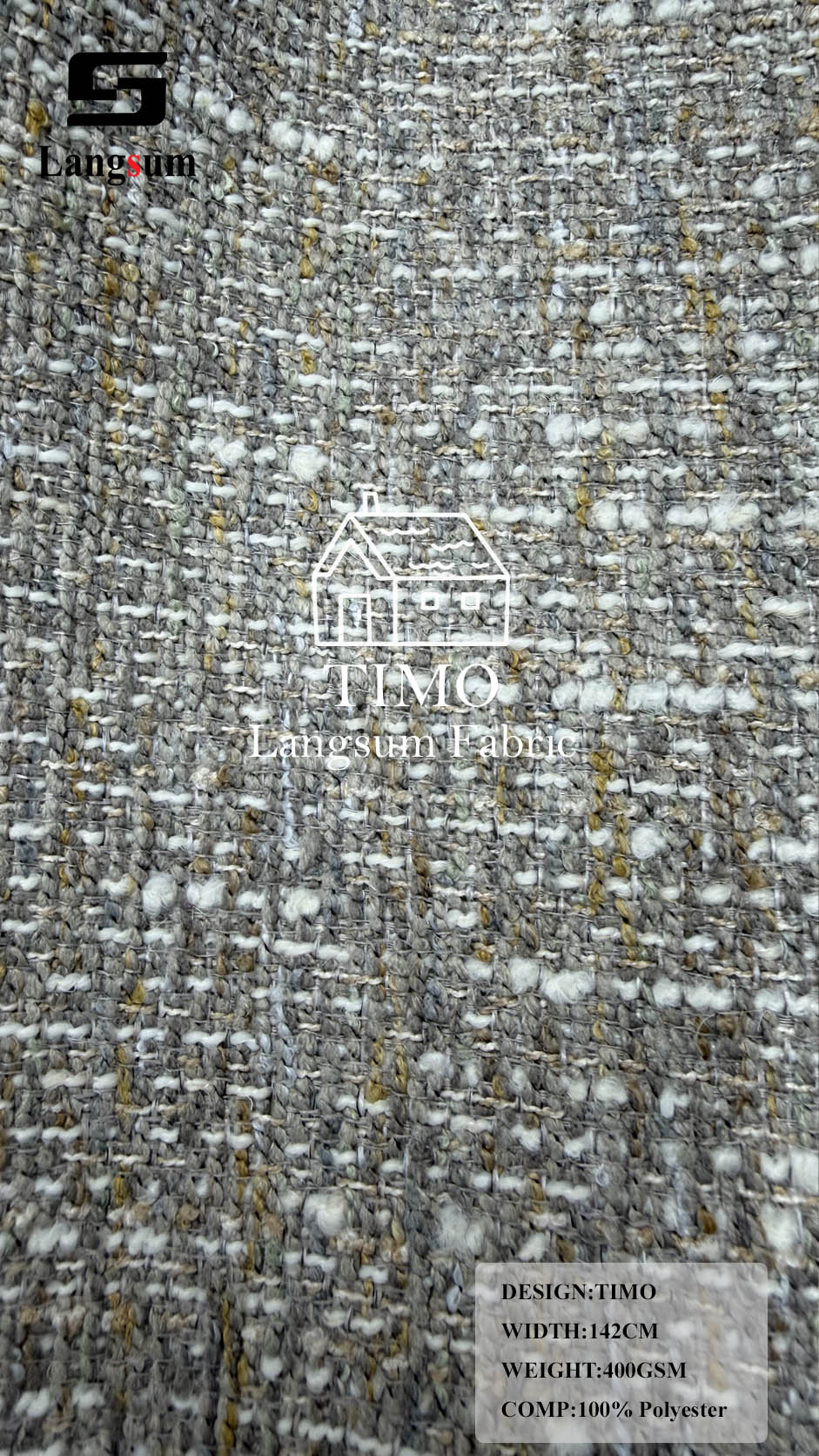 TIMO Multi-Tone Textured Polyester Upholstery Fabric – 400gsm, 56" Wide Langsum Fabric