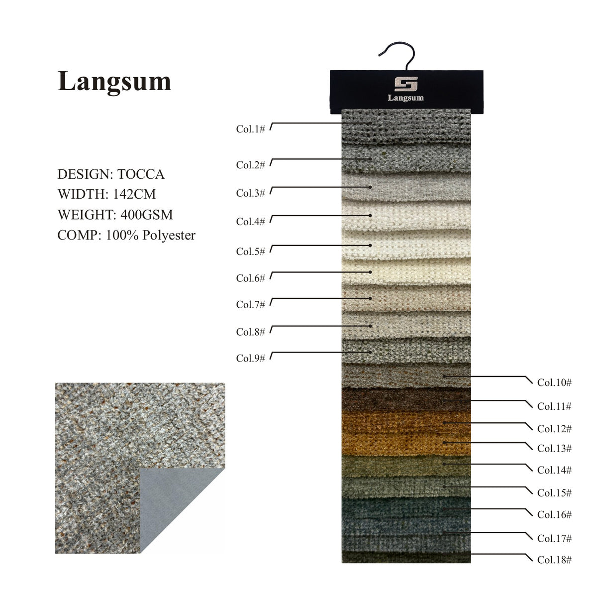 TOCCA Loop-Textured Polyester Upholstery Fabric – 400gsm, 56" Wide Langsum Fabric