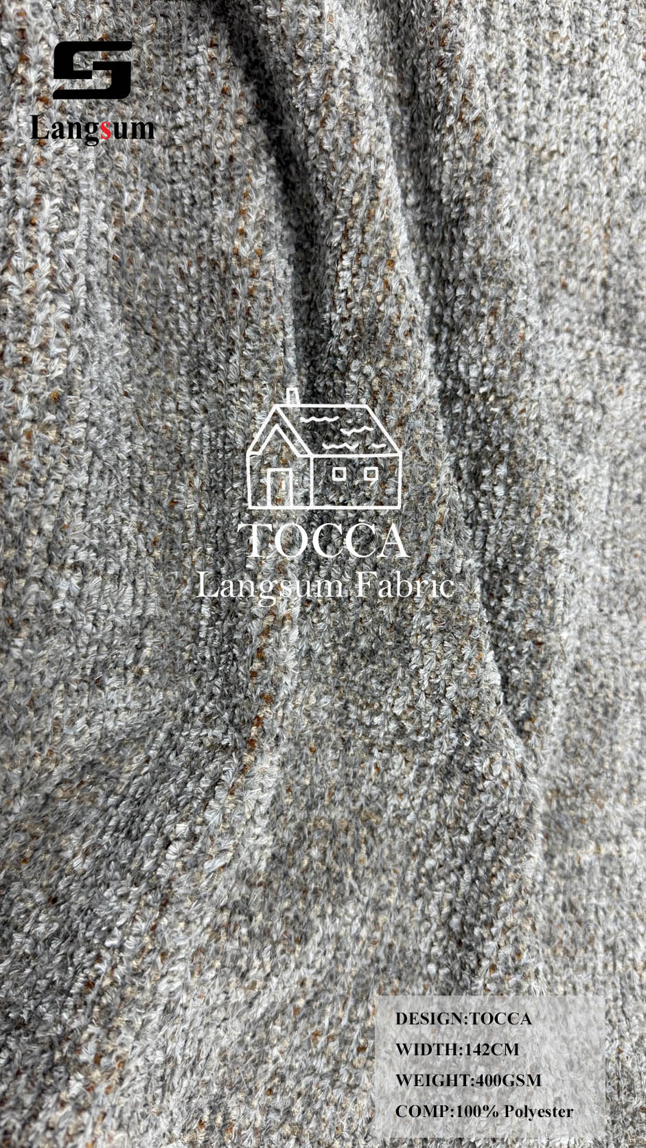 TOCCA Loop-Textured Polyester Upholstery Fabric – 400gsm, 56" Wide Langsum Fabric