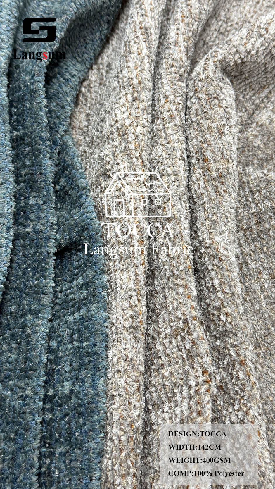 TOCCA Loop-Textured Polyester Upholstery Fabric – 400gsm, 56" Wide Langsum Fabric