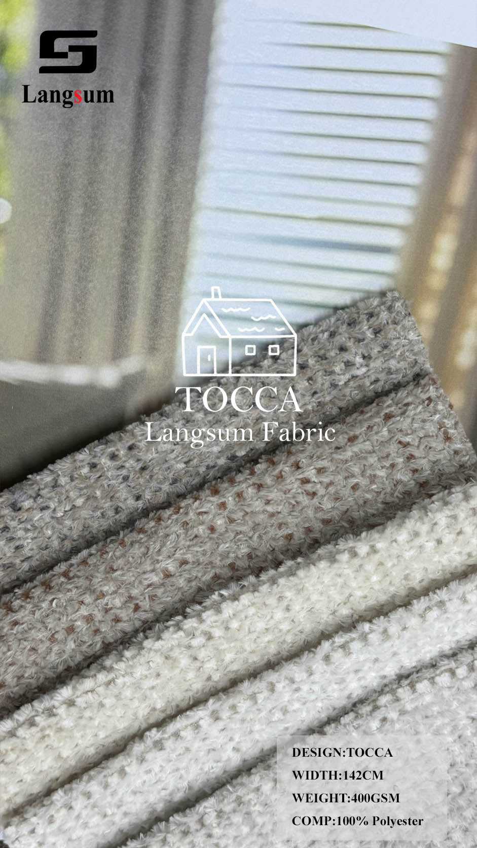 TOCCA Loop-Textured Polyester Upholstery Fabric – 400gsm, 56" Wide Langsum Fabric