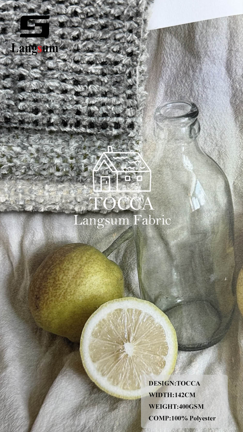 TOCCA Loop-Textured Polyester Upholstery Fabric – 400gsm, 56" Wide Langsum Fabric