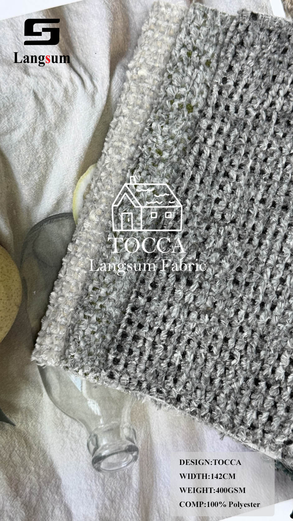 TOCCA Loop-Textured Polyester Upholstery Fabric – 400gsm, 56" Wide Langsum Fabric
