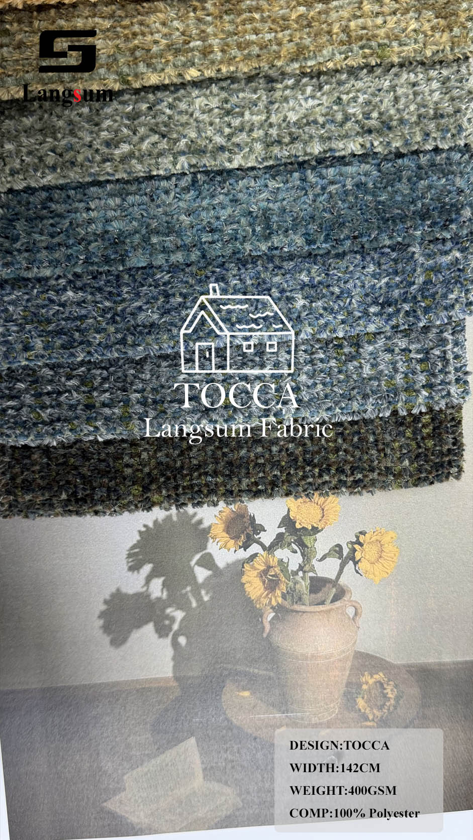 TOCCA Loop-Textured Polyester Upholstery Fabric – 400gsm, 56" Wide Langsum Fabric