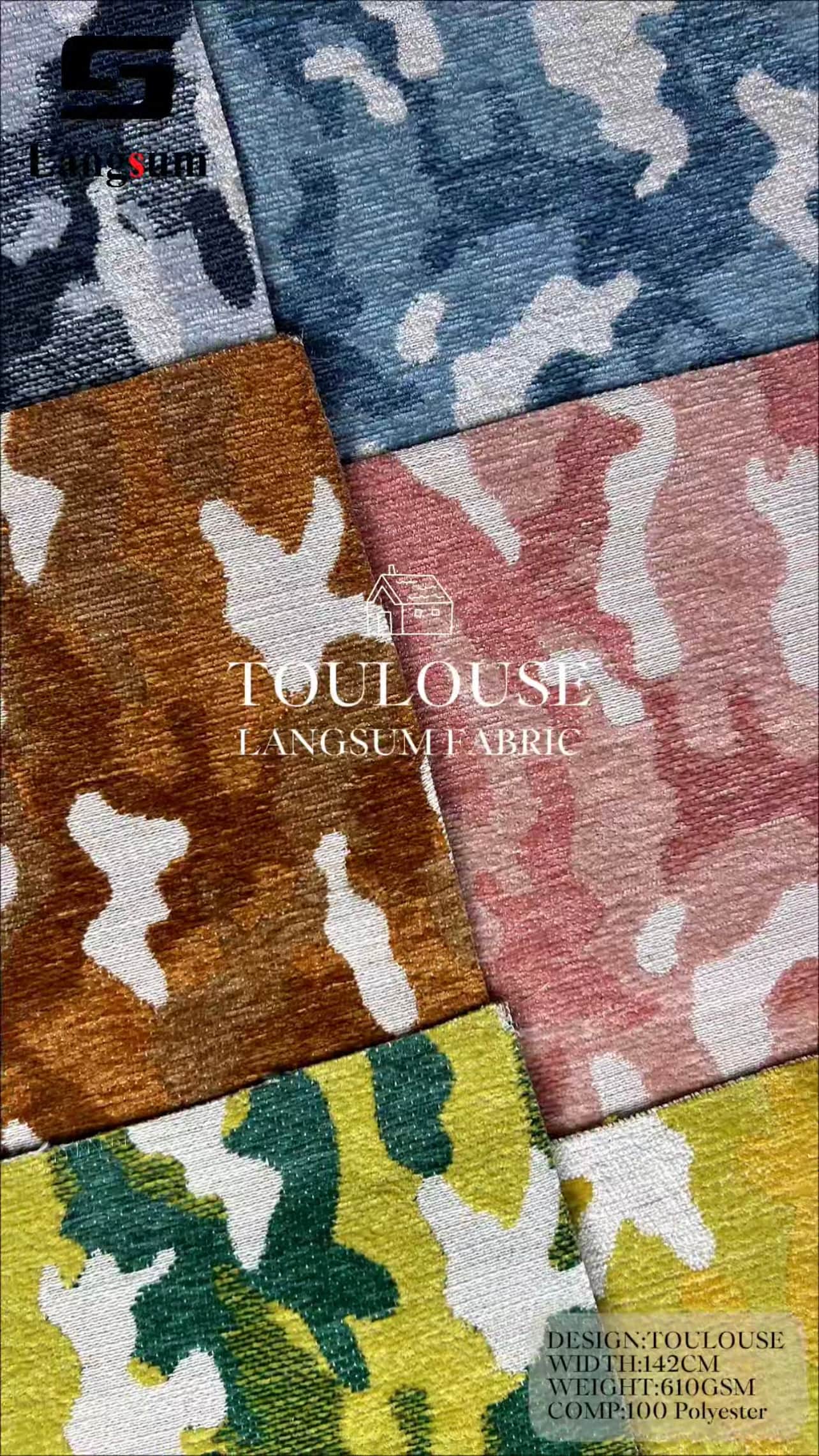 TOULOUSE Chenille Fabric Woven Jacquard Fabric – 610gsm, 56" Wide, 6 Colors Langsum Fabric