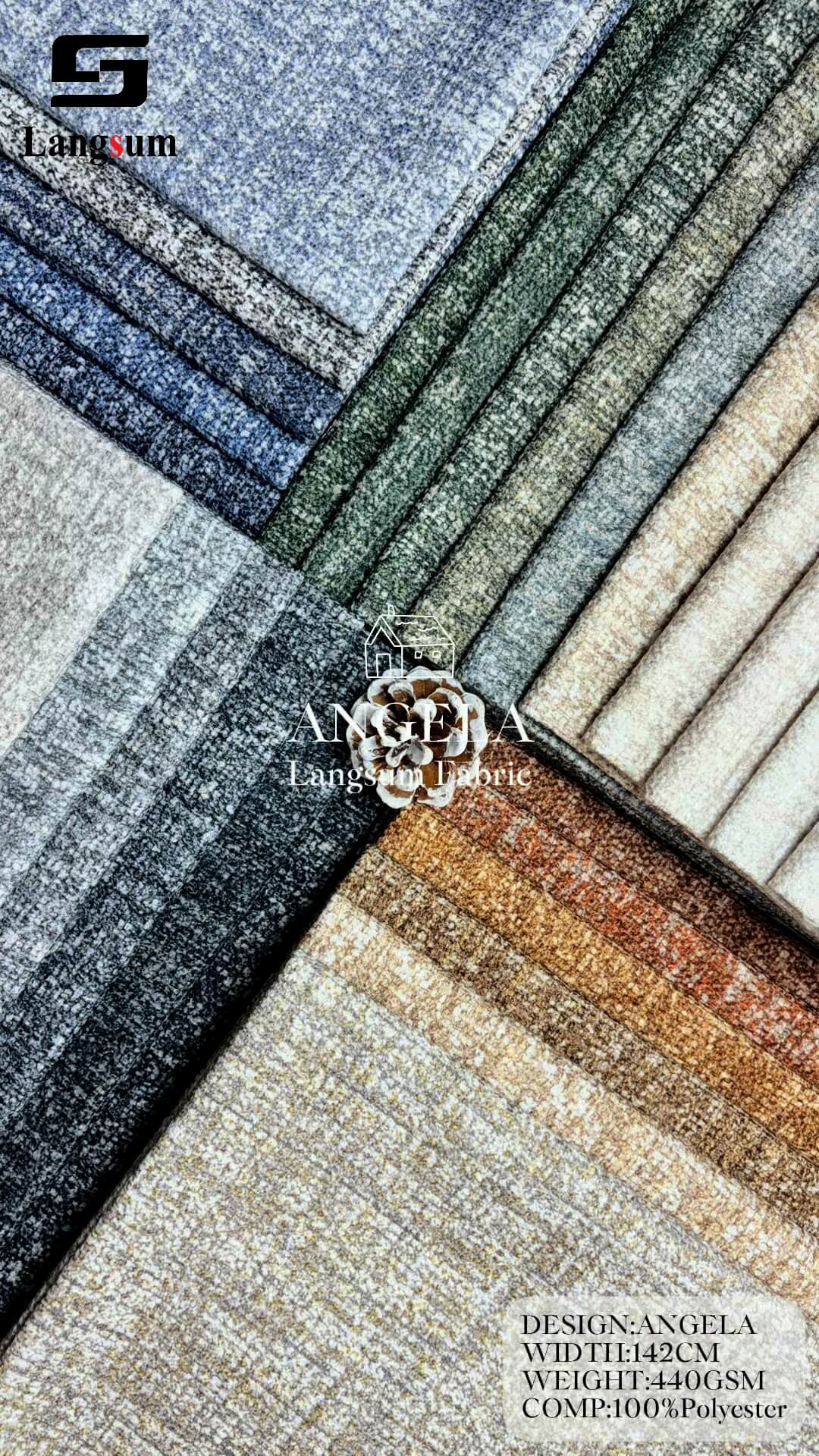 ANGELA Chenille Fabric Woven Jacquard Fabric – 440gsm, 56" Wide, 21 Colors Langsum Fabric