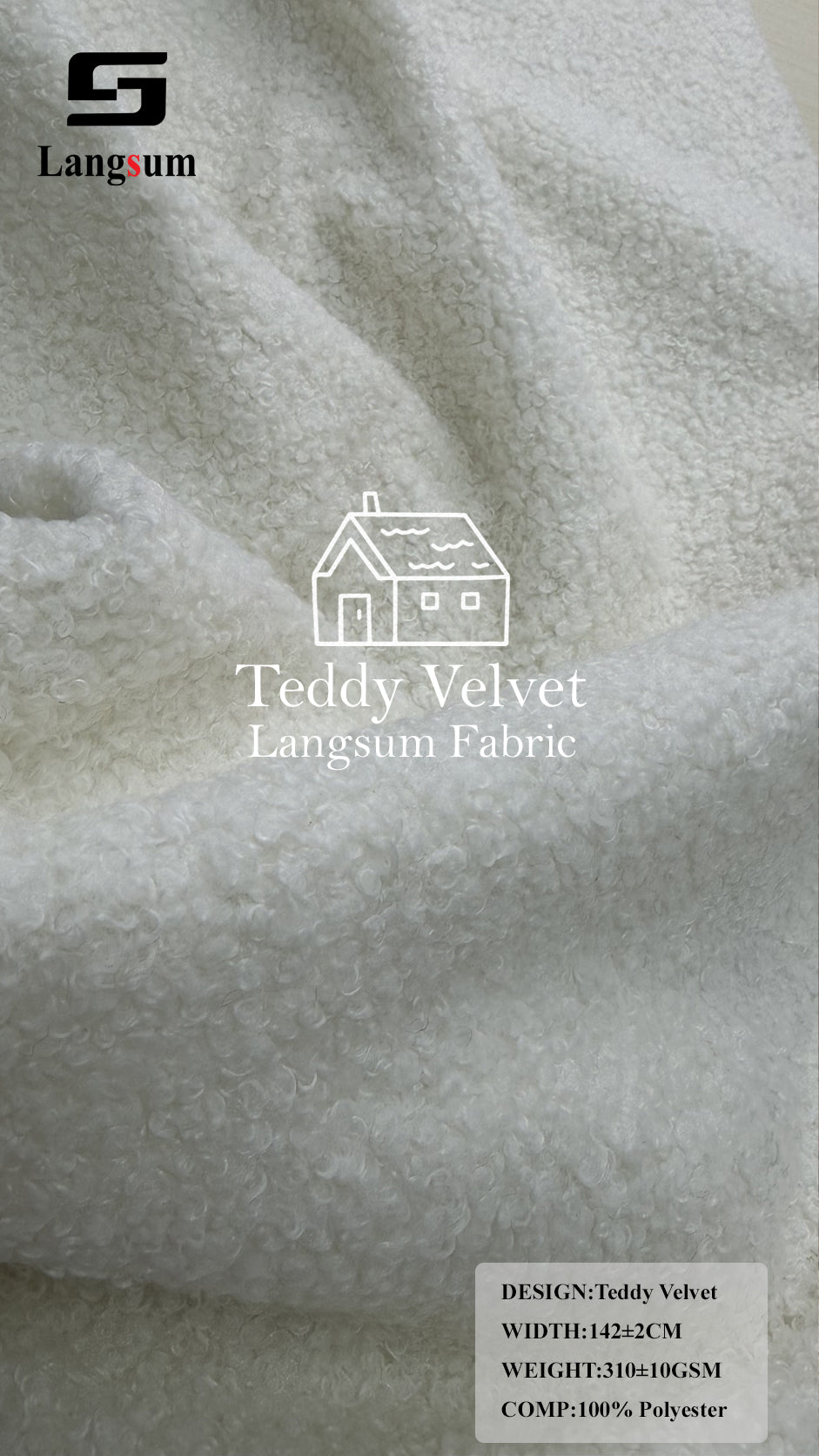 TEDDY VELVET Curly-Textured Polyester Upholstery Fabric – 310±10gsm, 56" Wide, 19 Colors Langsum Fabric