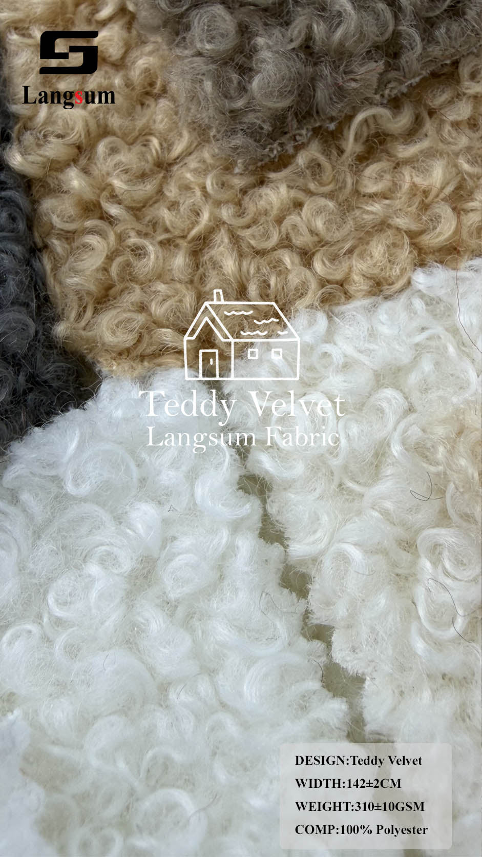 TEDDY VELVET Curly-Textured Polyester Upholstery Fabric – 310±10gsm, 56" Wide, 19 Colors Langsum Fabric