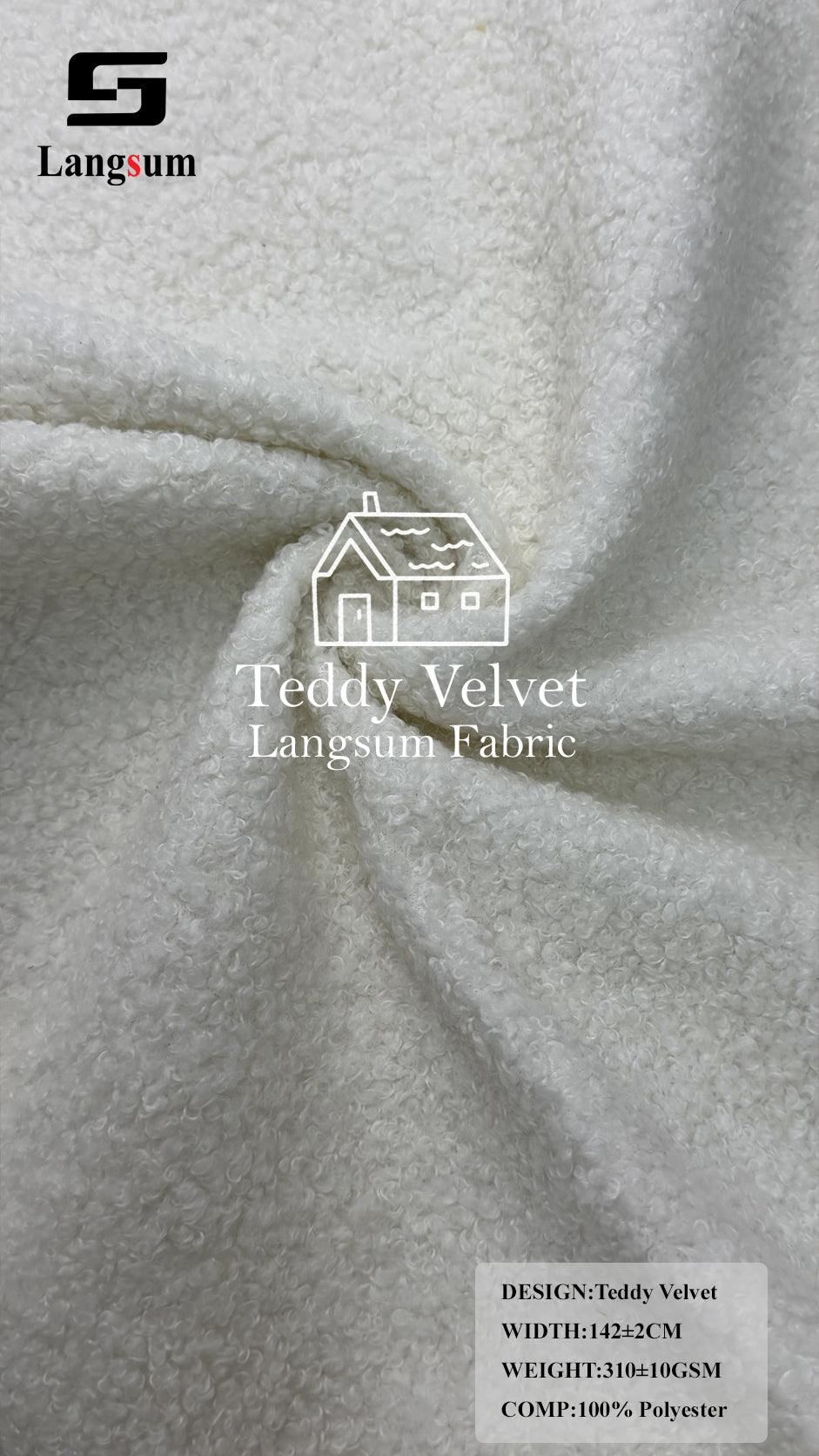TEDDY VELVET Curly-Textured Polyester Upholstery Fabric – 310±10gsm, 56" Wide, 19 Colors Langsum Fabric
