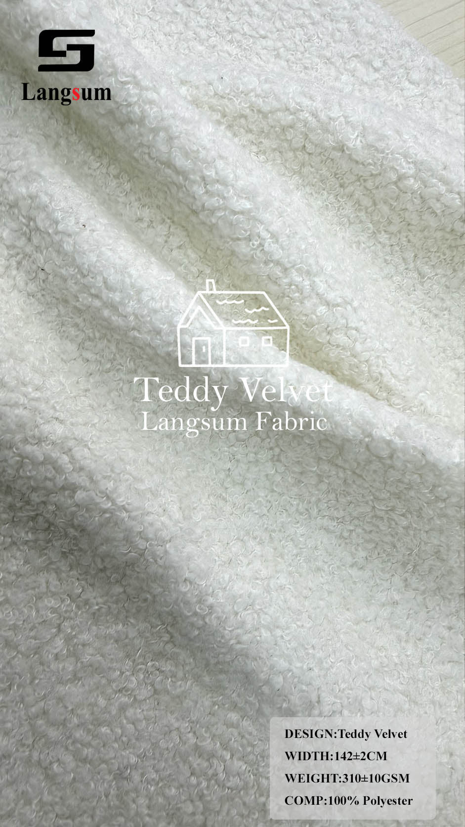 TEDDY VELVET Curly-Textured Polyester Upholstery Fabric – 310±10gsm, 56" Wide, 19 Colors Langsum Fabric
