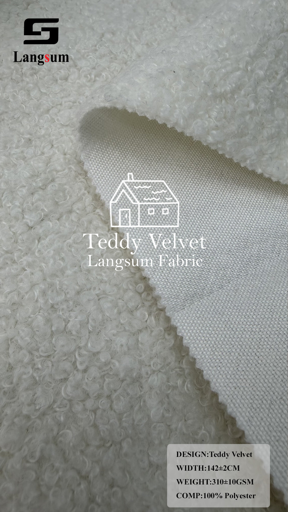 TEDDY VELVET Curly-Textured Polyester Upholstery Fabric – 310±10gsm, 56" Wide, 19 Colors Langsum Fabric
