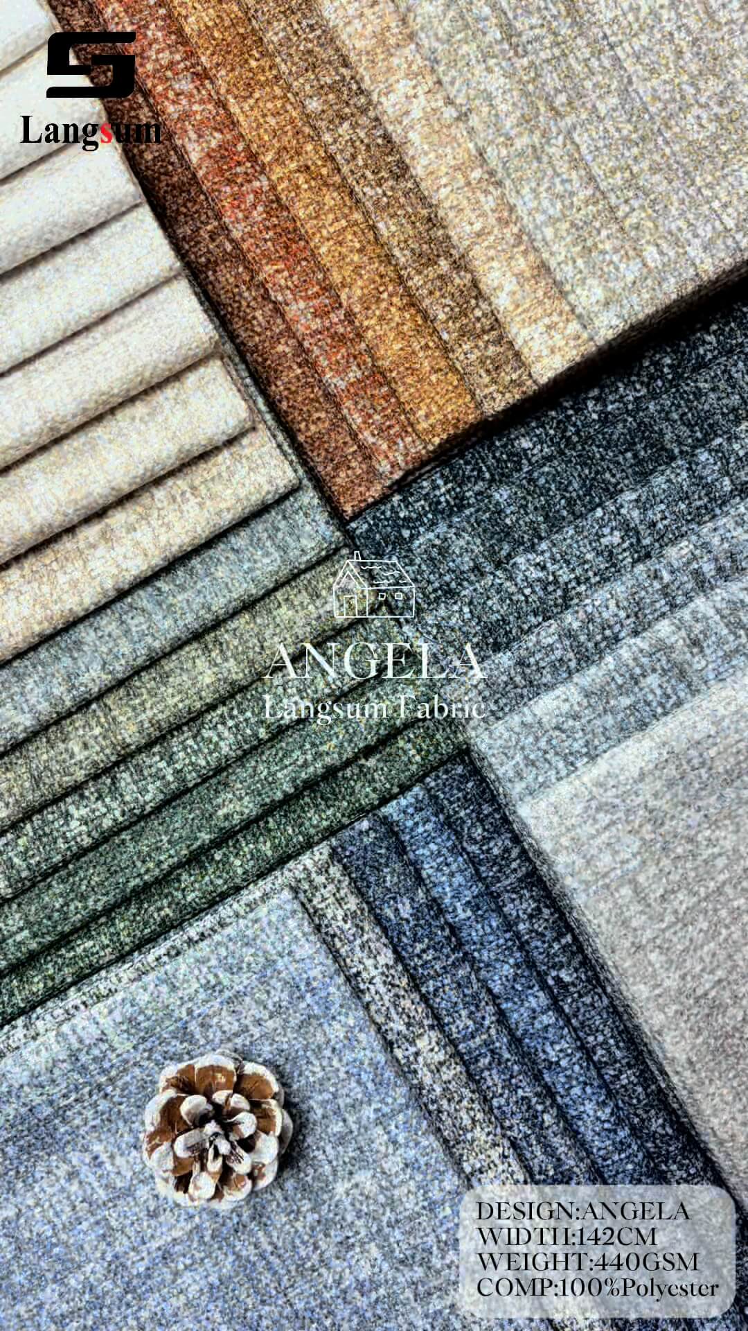 ANGELA Chenille Fabric Woven Jacquard Fabric – 440gsm, 56" Wide, 21 Colors Langsum Fabric