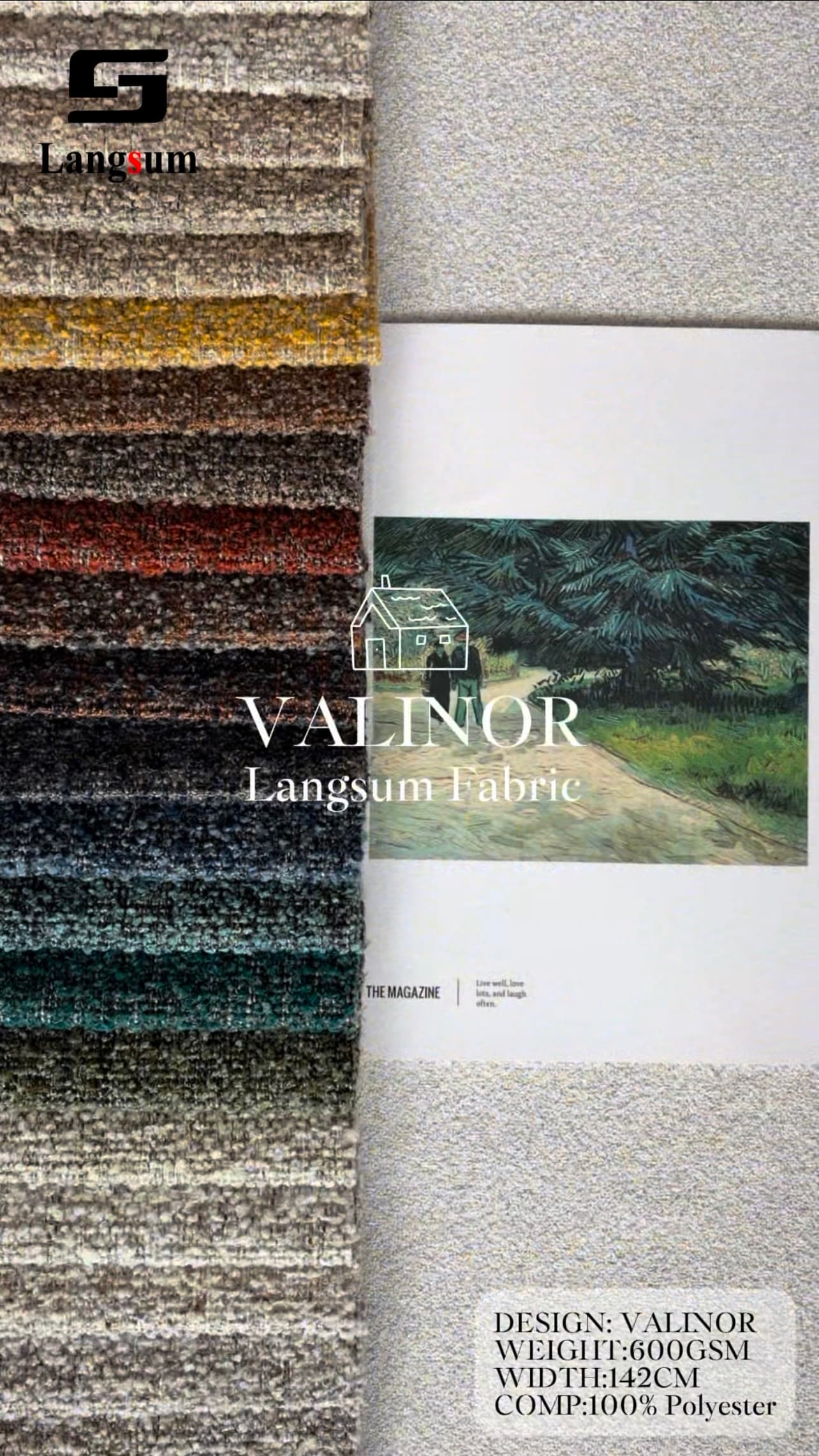 VALINOR Woven Fabric Polyester Upholstery Fabric – 600gsm, 56" Wide, 28 Colors Langsum Fabric