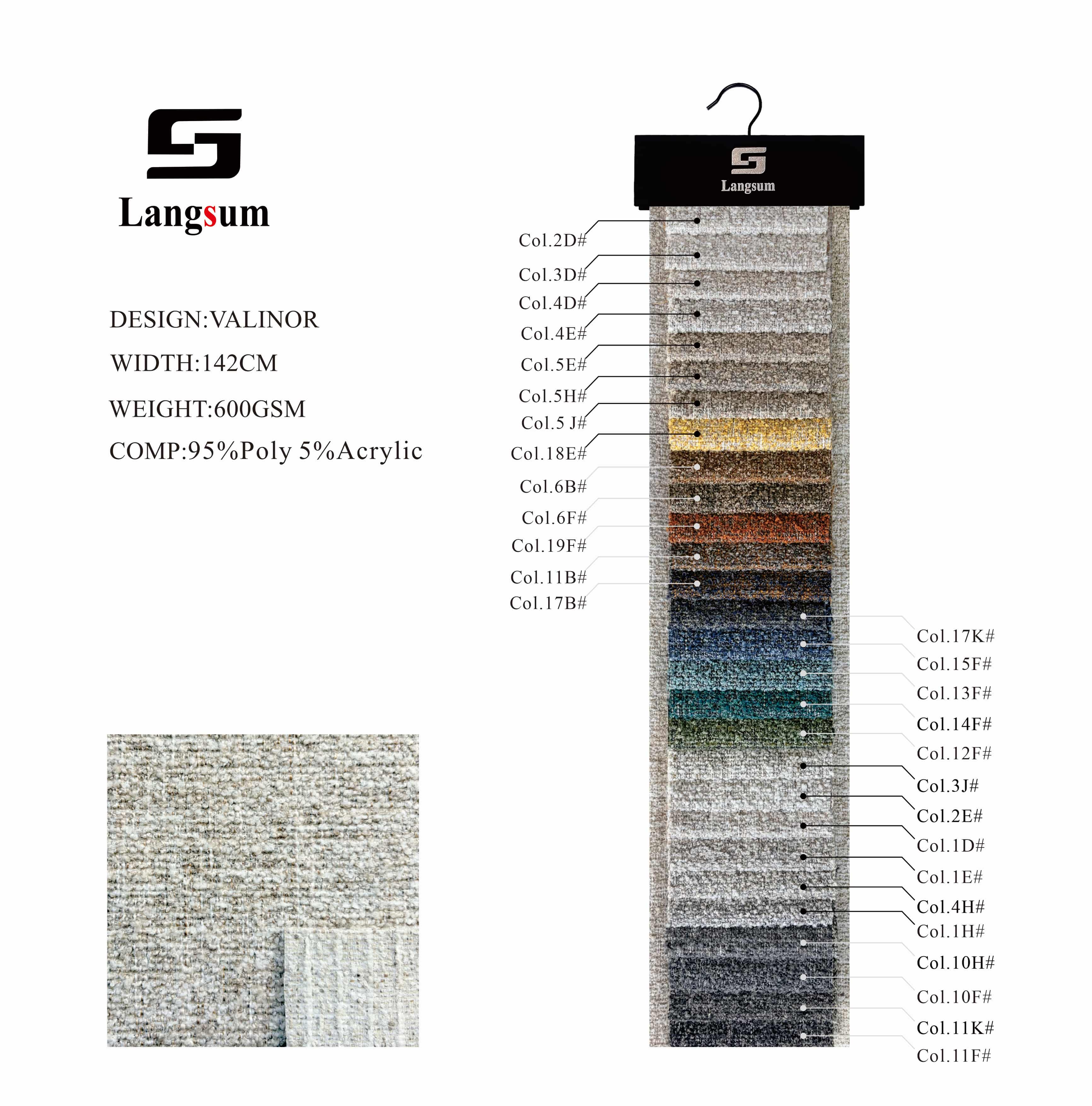 VALINOR Woven Fabric Polyester Upholstery Fabric – 600gsm, 56" Wide, 28 Colors Langsum Fabric