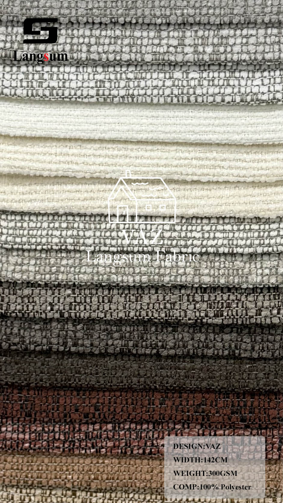 VAZ Grid-Textured Polyester Upholstery Fabric – 300gsm, 56" Wide Langsum Fabric