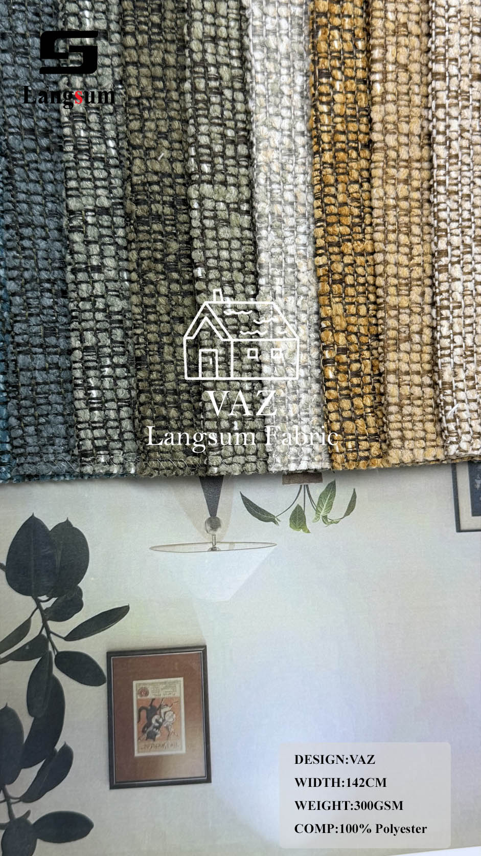 VAZ Grid-Textured Polyester Upholstery Fabric – 300gsm, 56" Wide Langsum Fabric