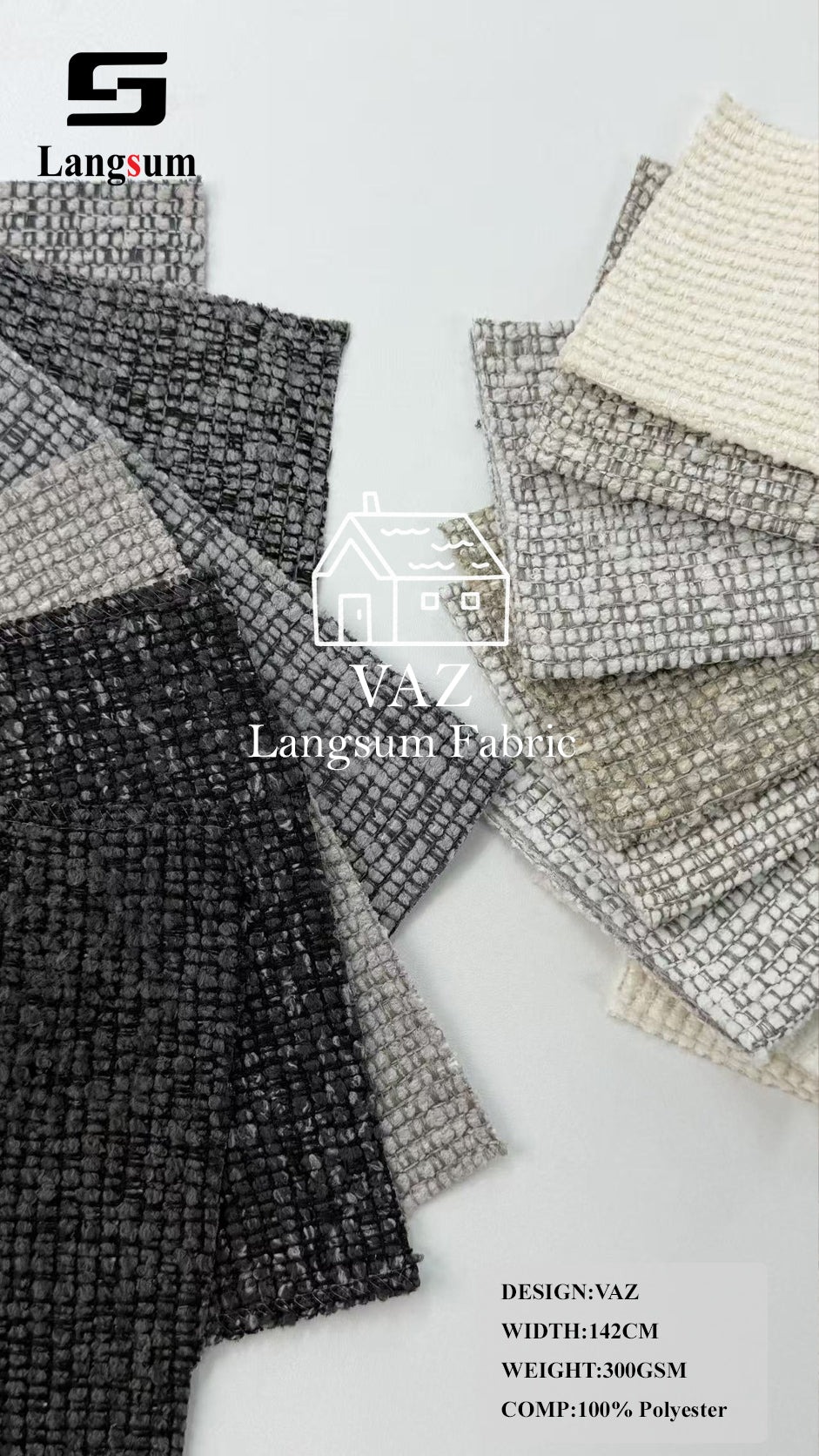 VAZ Grid-Textured Polyester Upholstery Fabric – 300gsm, 56" Wide Langsum Fabric