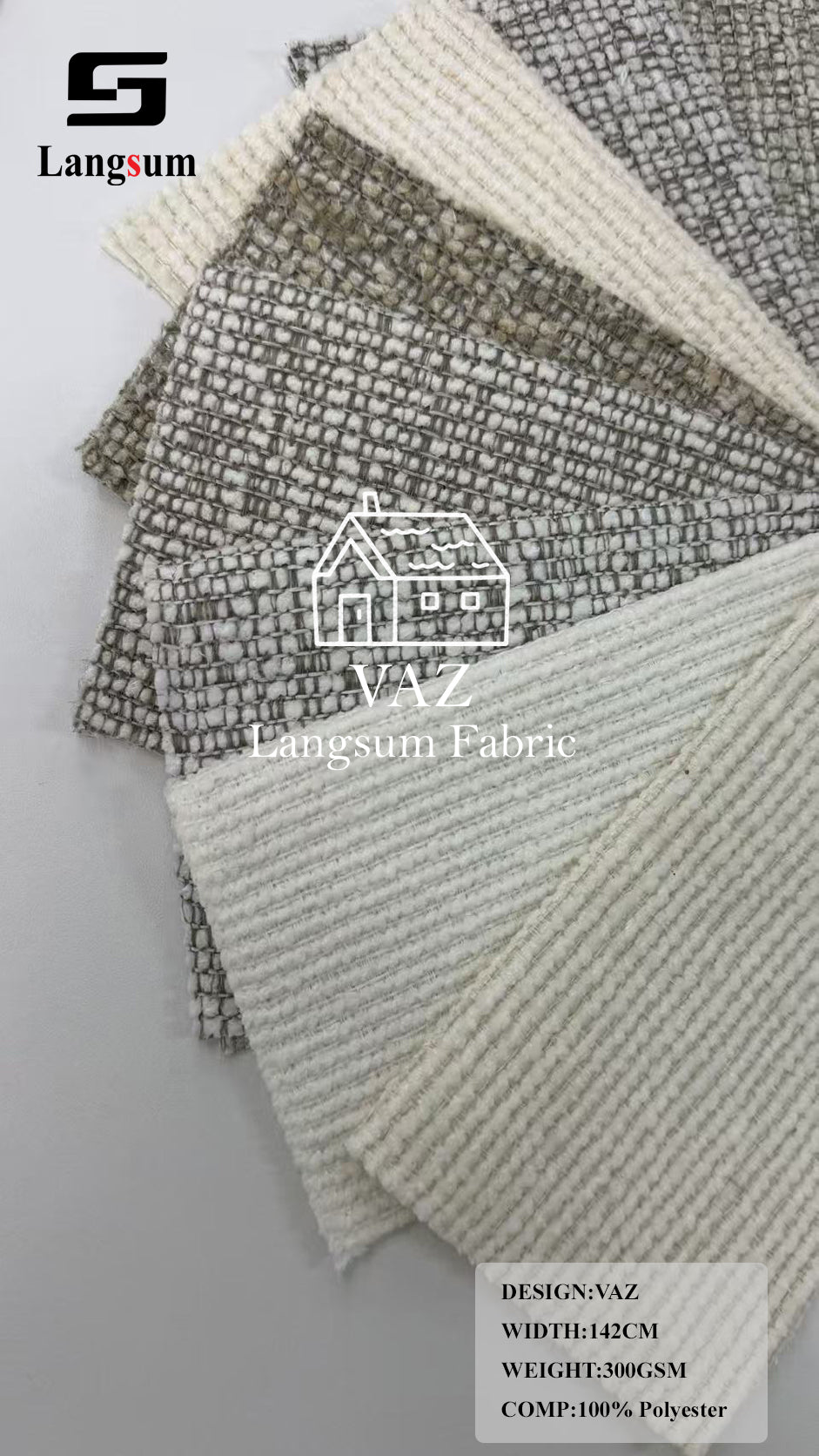 VAZ Grid-Textured Polyester Upholstery Fabric – 300gsm, 56" Wide Langsum Fabric