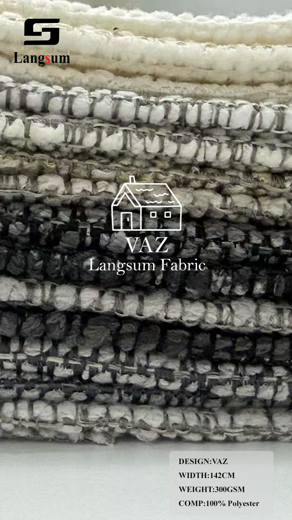 VAZ Grid-Textured Polyester Upholstery Fabric – 300gsm, 56" Wide Langsum Fabric