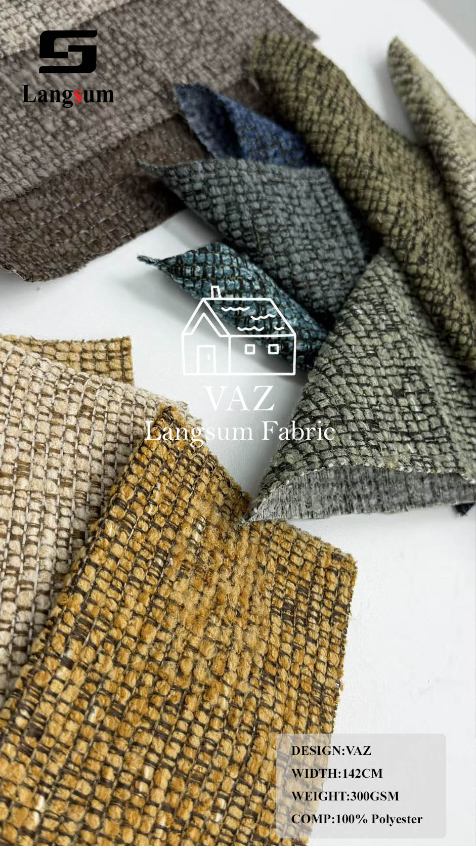 VAZ Grid-Textured Polyester Upholstery Fabric – 300gsm, 56" Wide Langsum Fabric