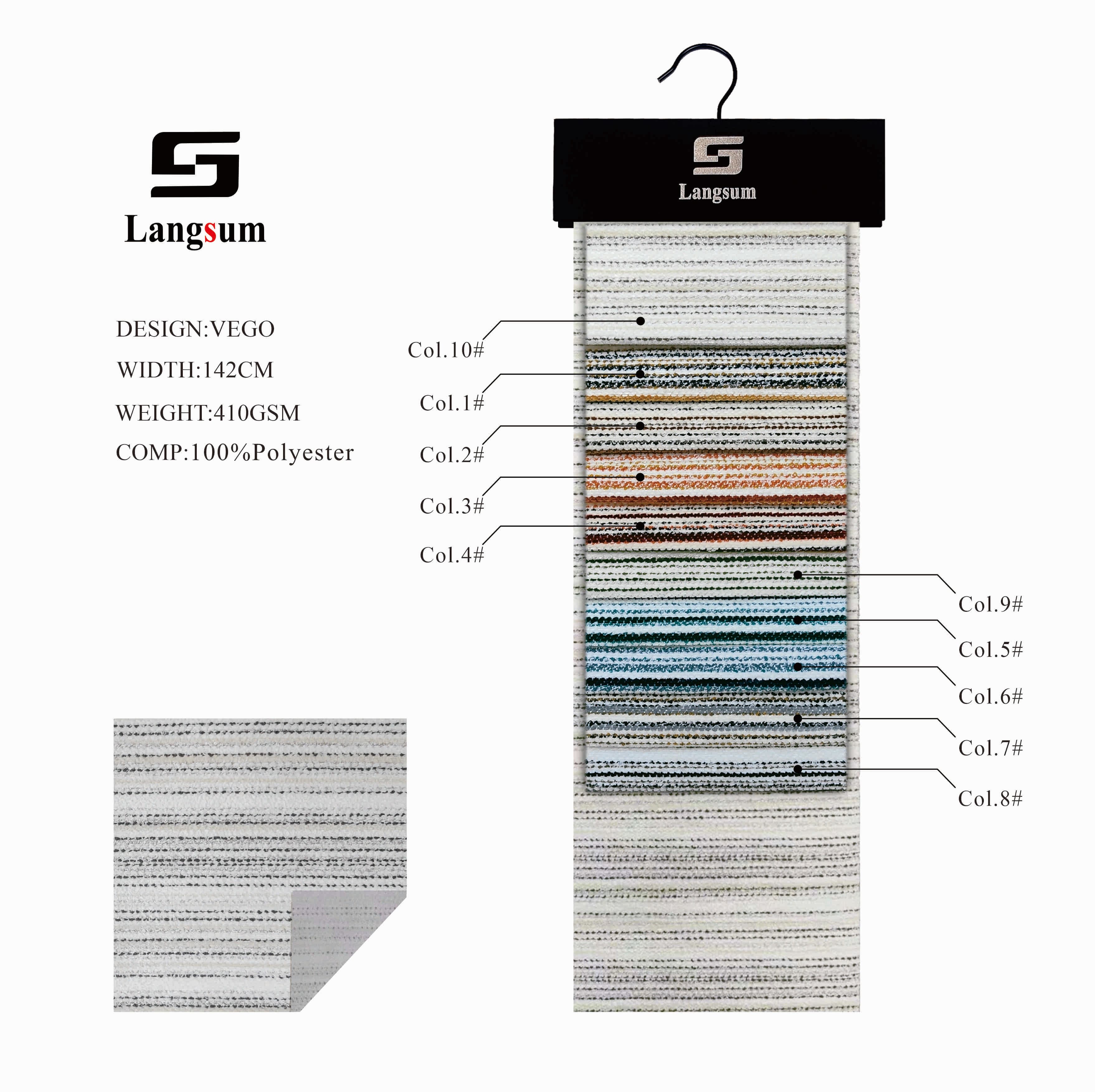 VEGO Chenille Fabric Woven Jacquard Fabric – 410gsm, 56" Wide, 10 Colors Langsum Fabric