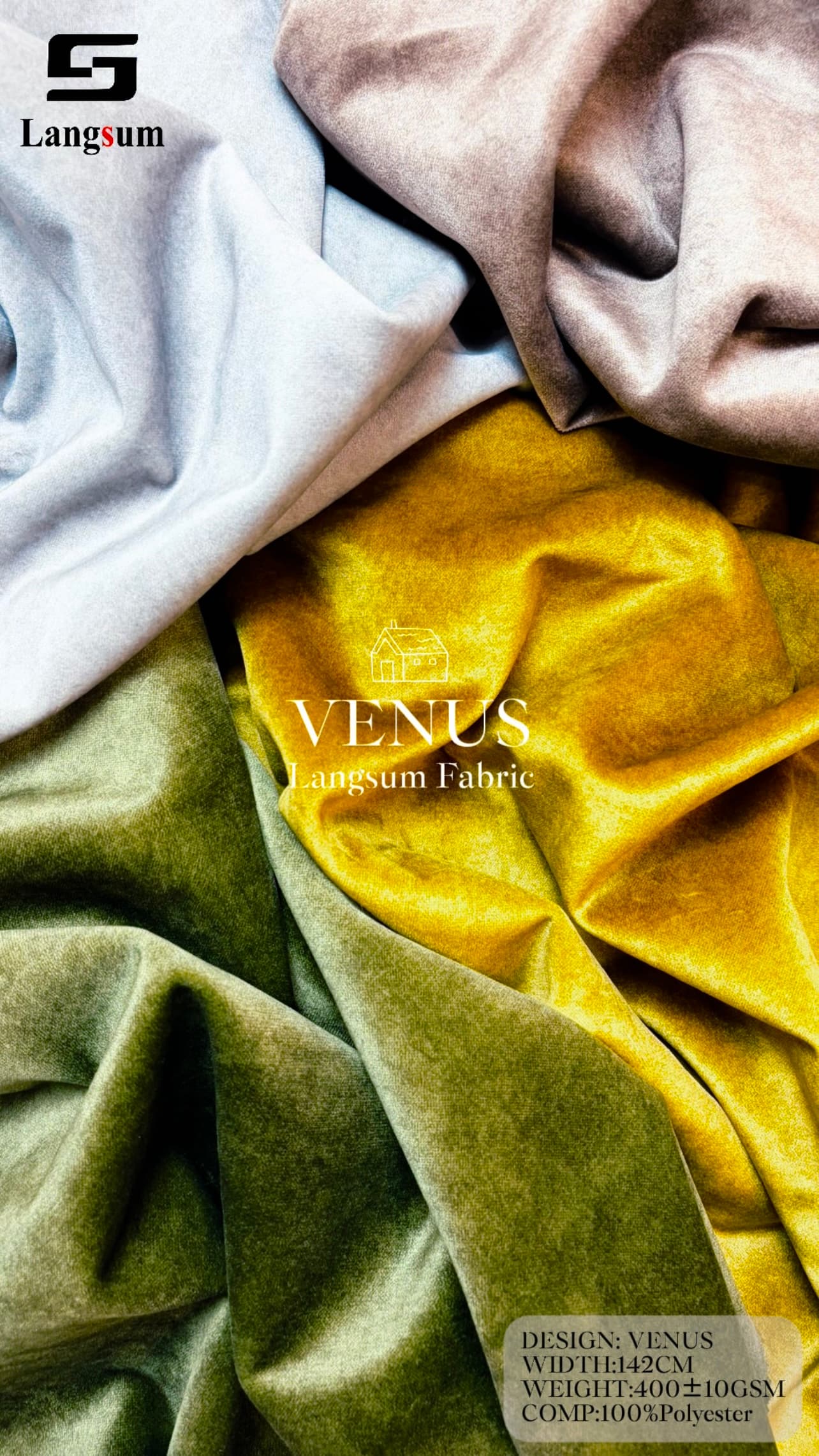 VENUS Velvet Fabric Knitted Fabric Jacquard – 400gsm, 56" Wide, 22 Colors Langsum Fabric