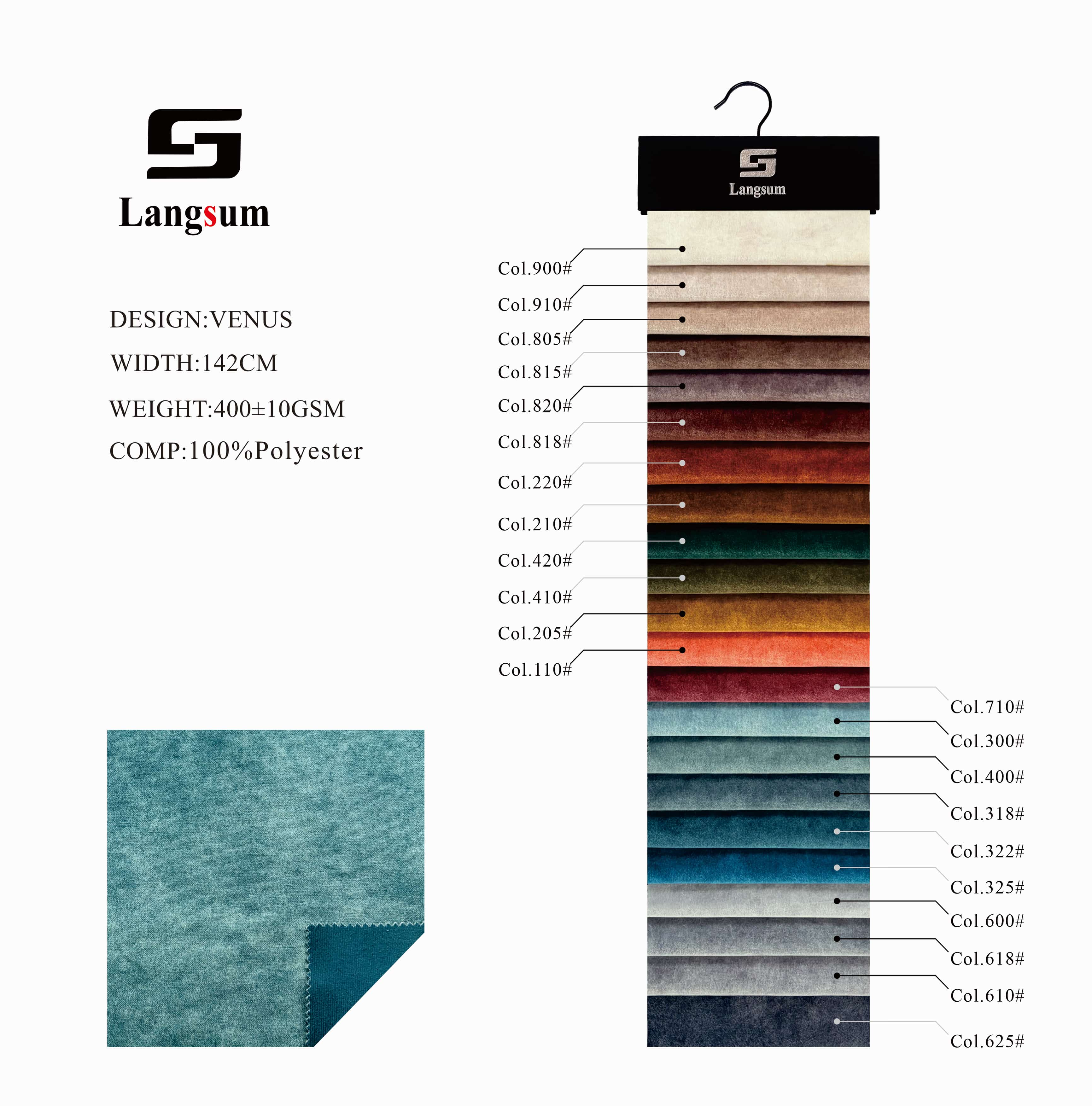 VENUS Velvet Fabric Knitted Fabric Jacquard – 400gsm, 56" Wide, 22 Colors Langsum Fabric