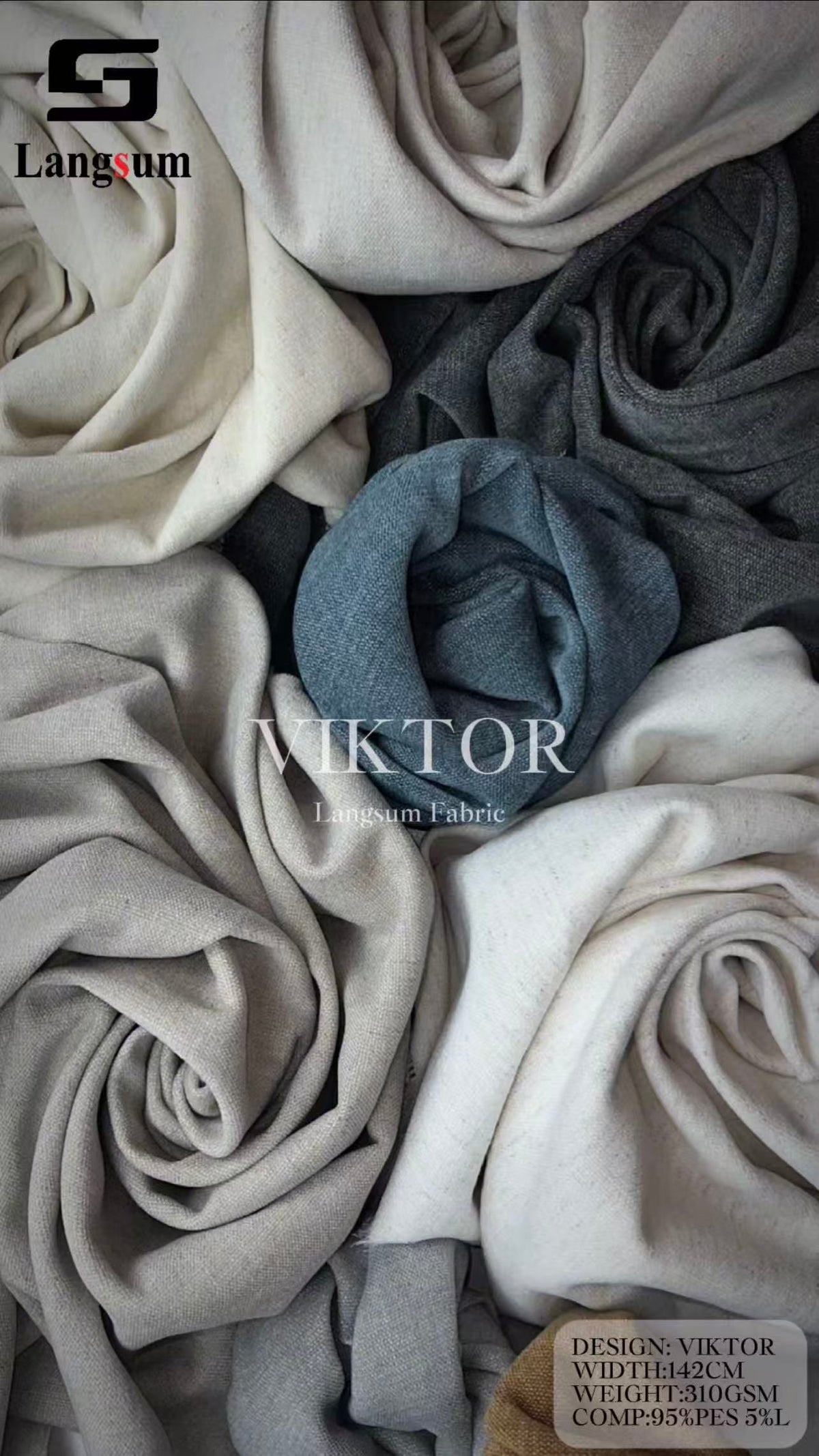 VIKTOR Fine-Textured Polyester Blend Upholstery Fabric – 310gsm, 56" Wide Langsum Fabric
