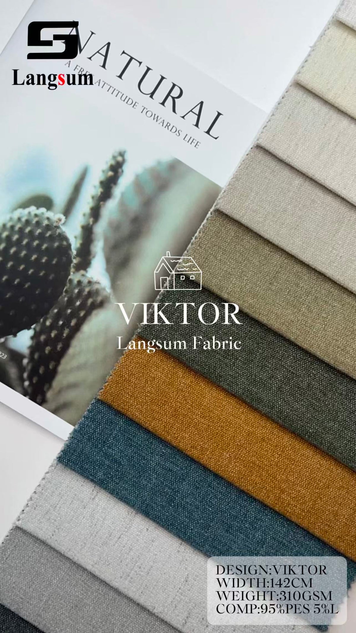 VIKTOR Fine-Textured Polyester Blend Upholstery Fabric – 310gsm, 56" Wide Langsum Fabric