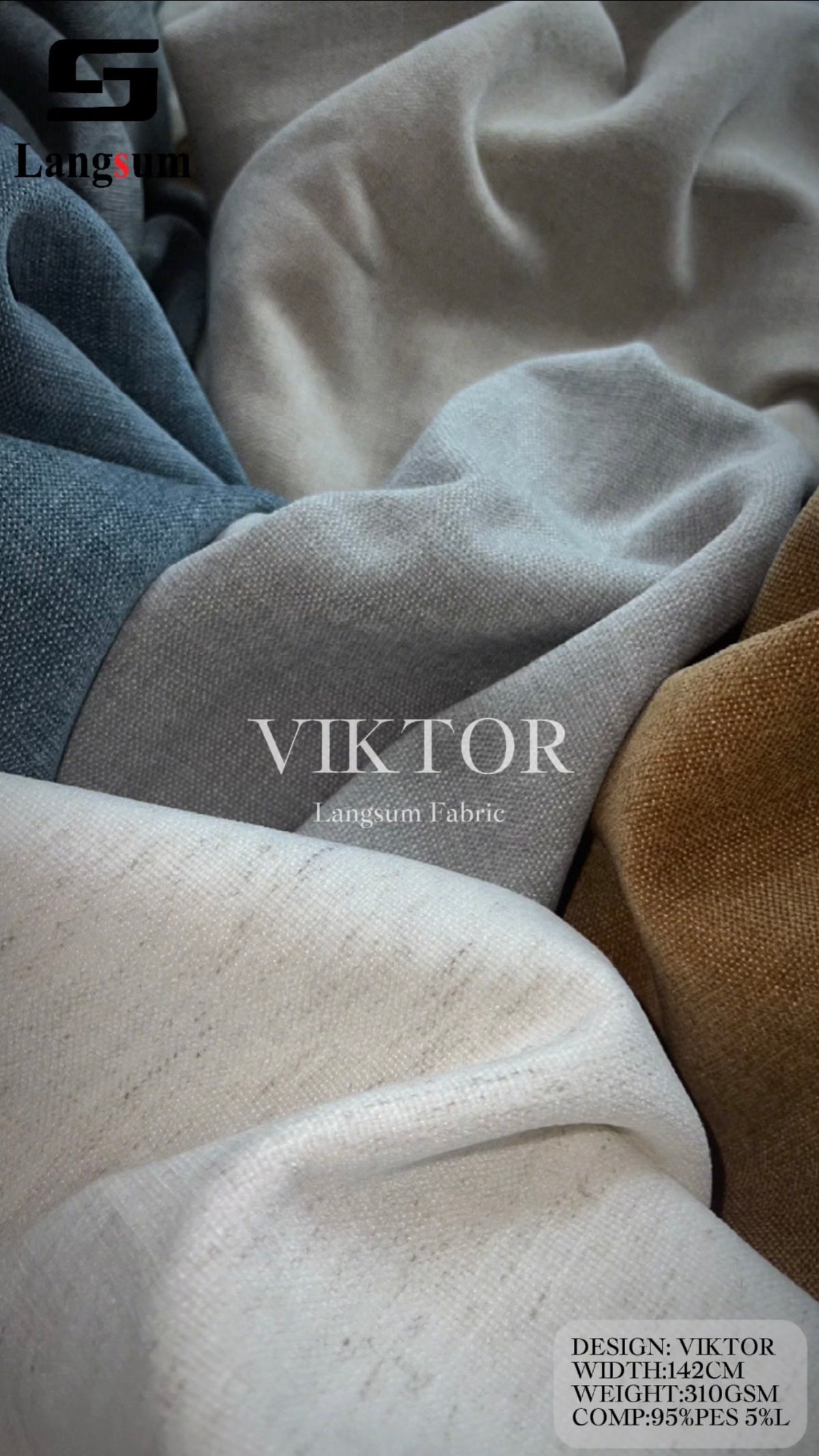 VIKTOR Fine-Textured Polyester Blend Upholstery Fabric – 310gsm, 56" Wide Langsum Fabric
