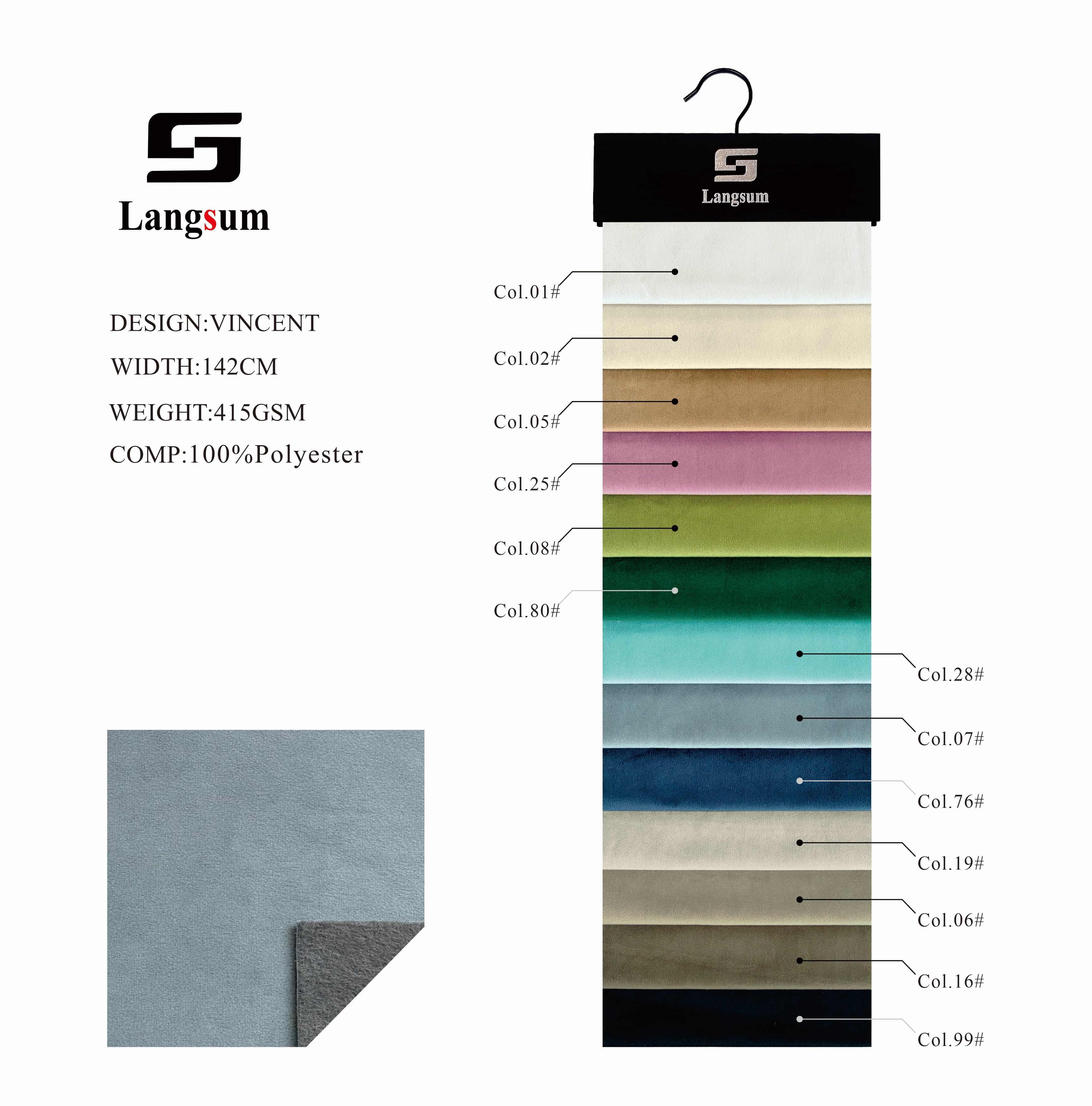 VINCENT Chenille Fabric Woven Jacquard Fabric – 415gsm, 56" Wide, 16 Colors Langsum Fabric