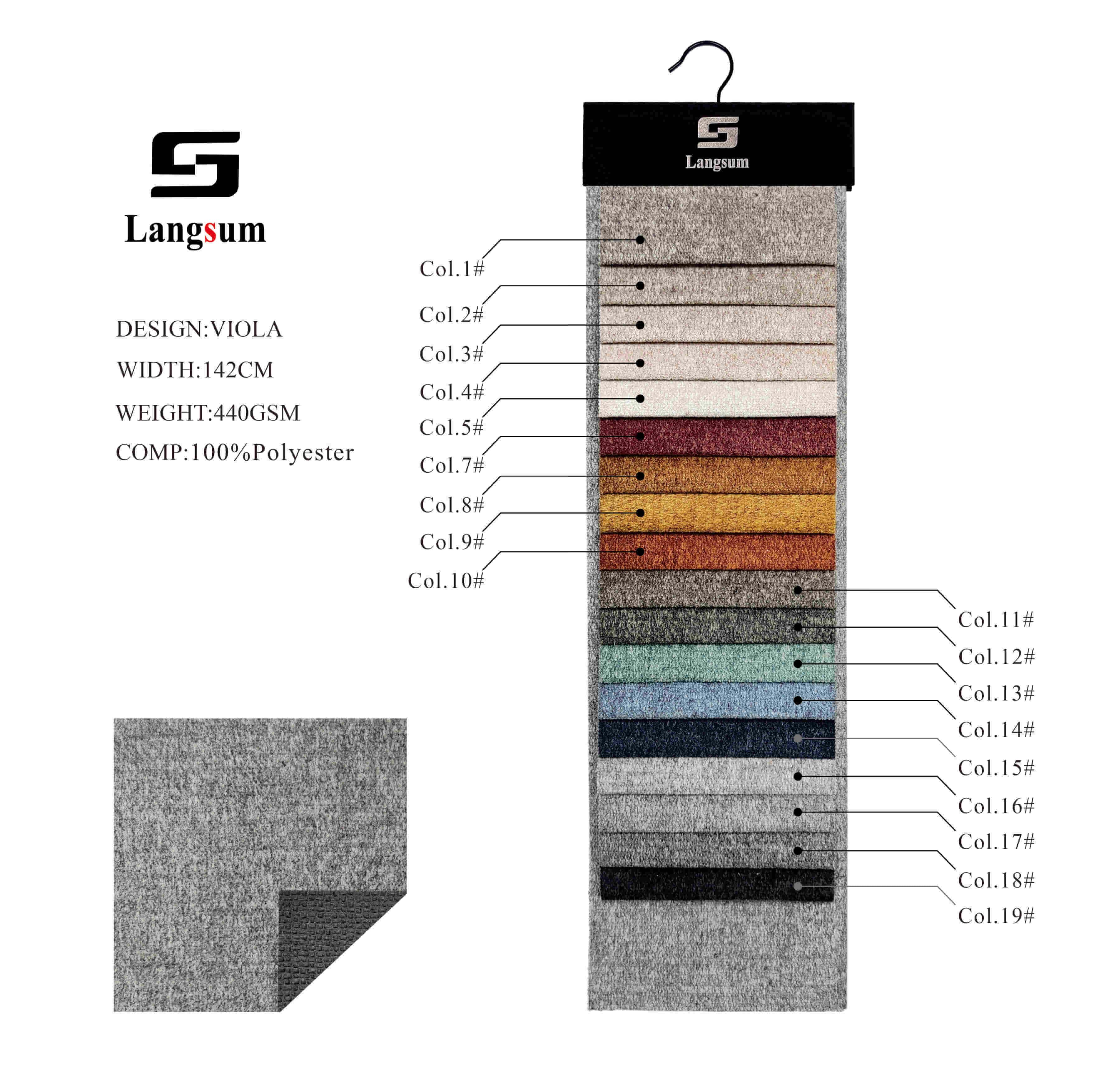 VIOLA Textured Polyester Upholstery Fabric – 440gsm, 56" Wide, 19 Colors Langsum Fabric