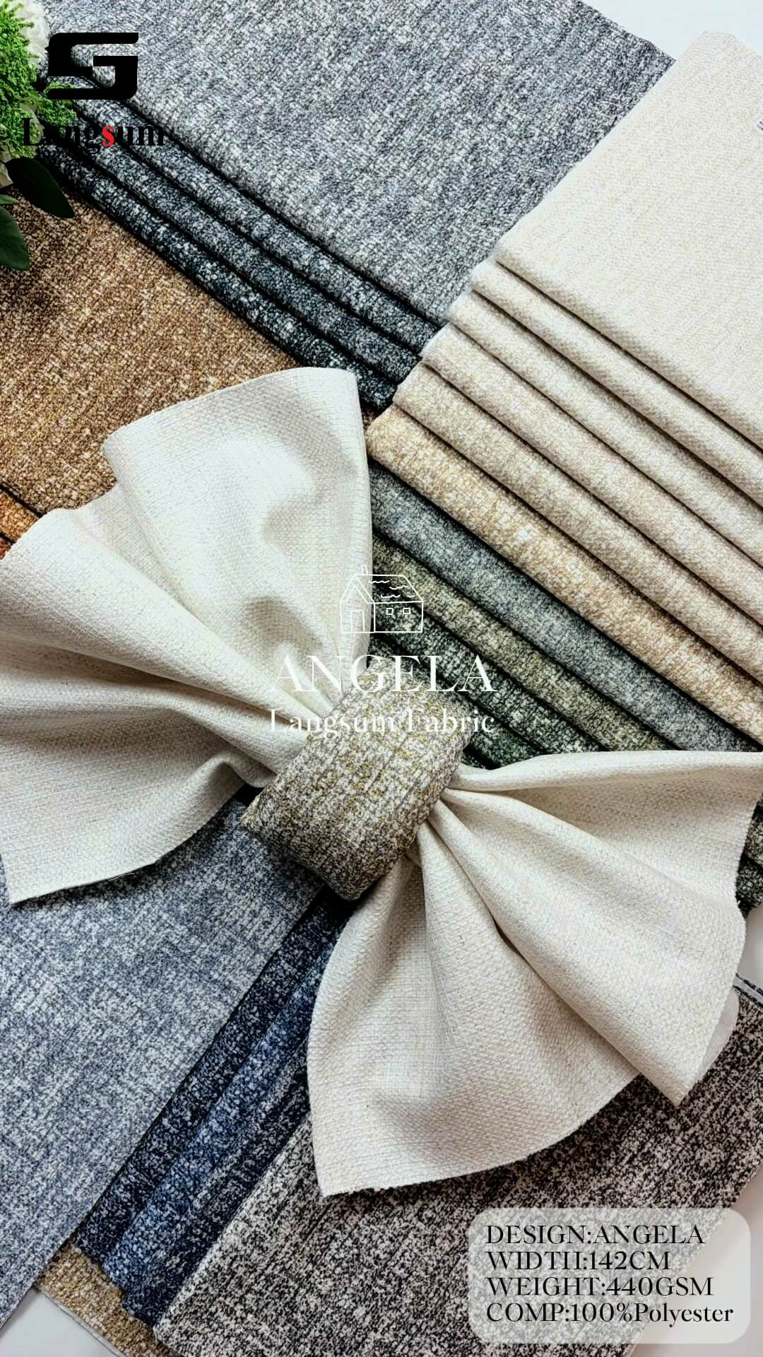 ANGELA Chenille Fabric Woven Jacquard Fabric – 440gsm, 56" Wide, 21 Colors Langsum Fabric