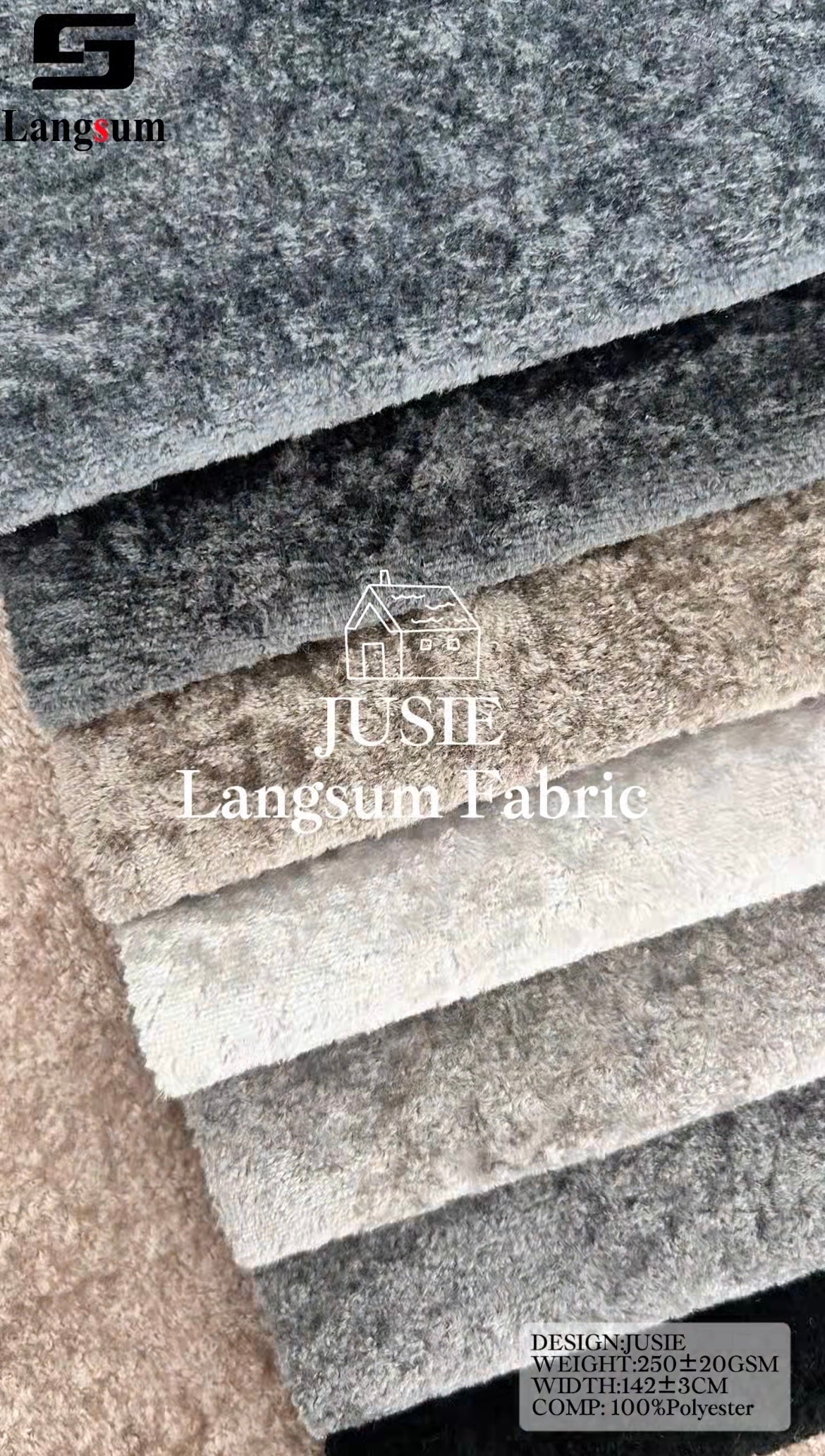 JUSIE Plush-Textured Polyester Upholstery Fabric – 250±20gsm, 56" Wide, 20 Colors Langsum Fabric