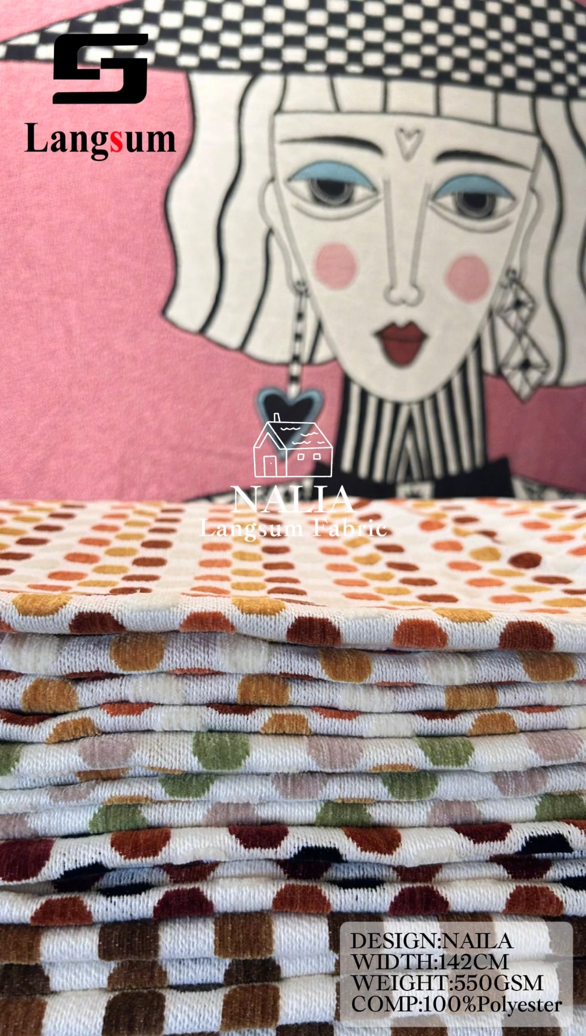 NALIA Spotted-Pattern Polyester Upholstery Fabric – 550gsm, 56" Wide Langsum Fabric