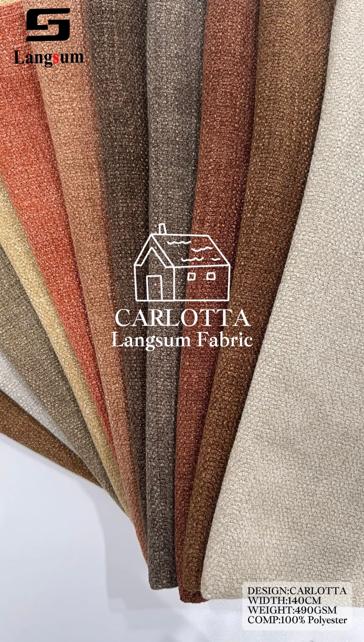 CARLOTTA Textured Polyester Upholstery Fabric – 490gsm, 55" Wide Langsum Fabric