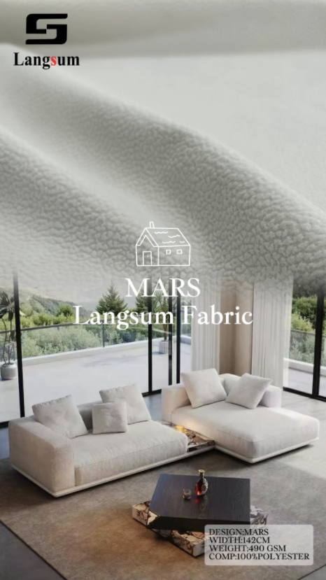 MARS Pebbled-Texture Polyester Upholstery Fabric – 490gsm, 56" Wide Langsum Fabric
