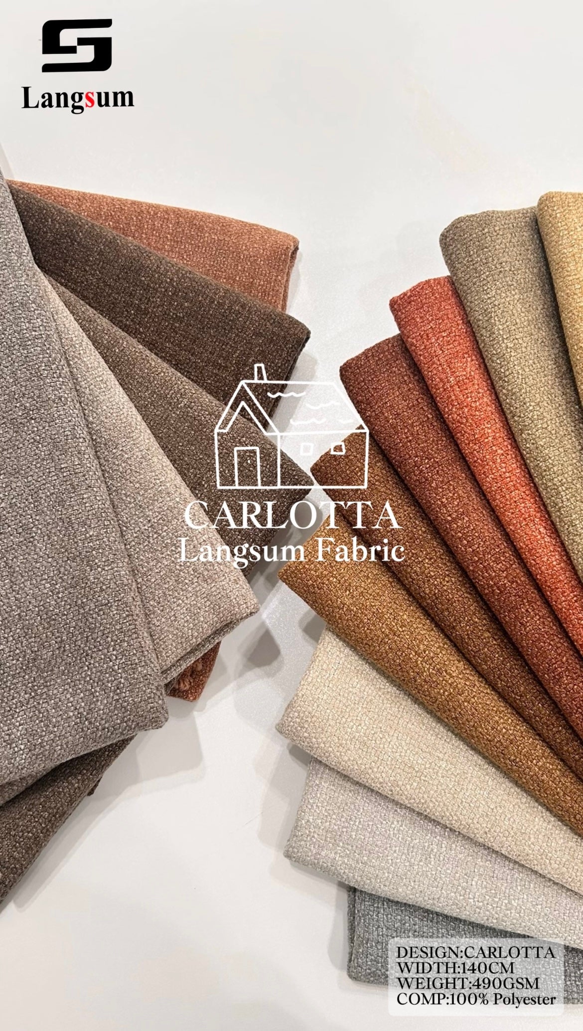 CARLOTTA Textured Polyester Upholstery Fabric – 490gsm, 55" Wide Langsum Fabric