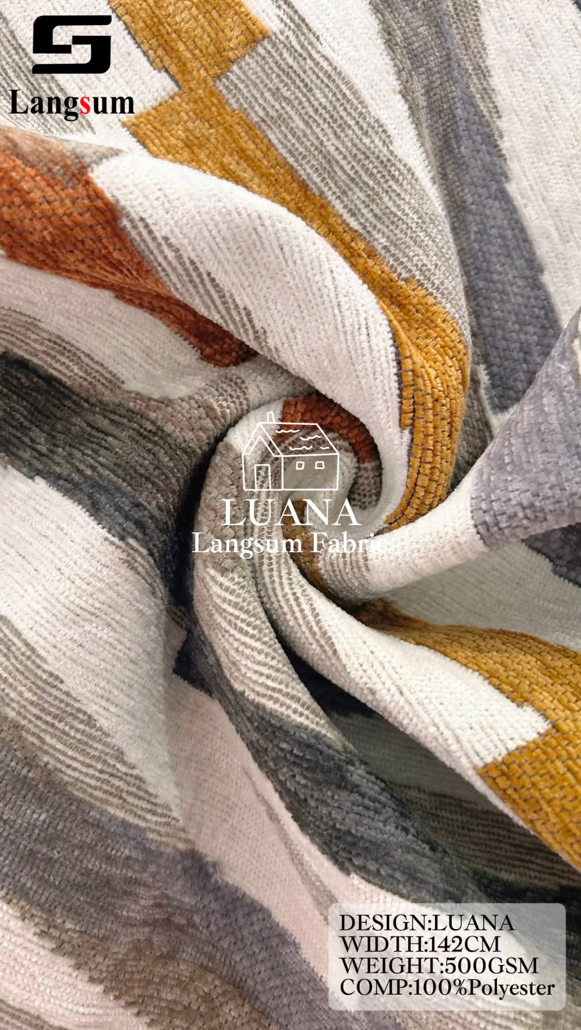 LUANA Abstract-Pattern Polyester Upholstery Fabric – 500gsm, 56" Wide Langsum Fabric
