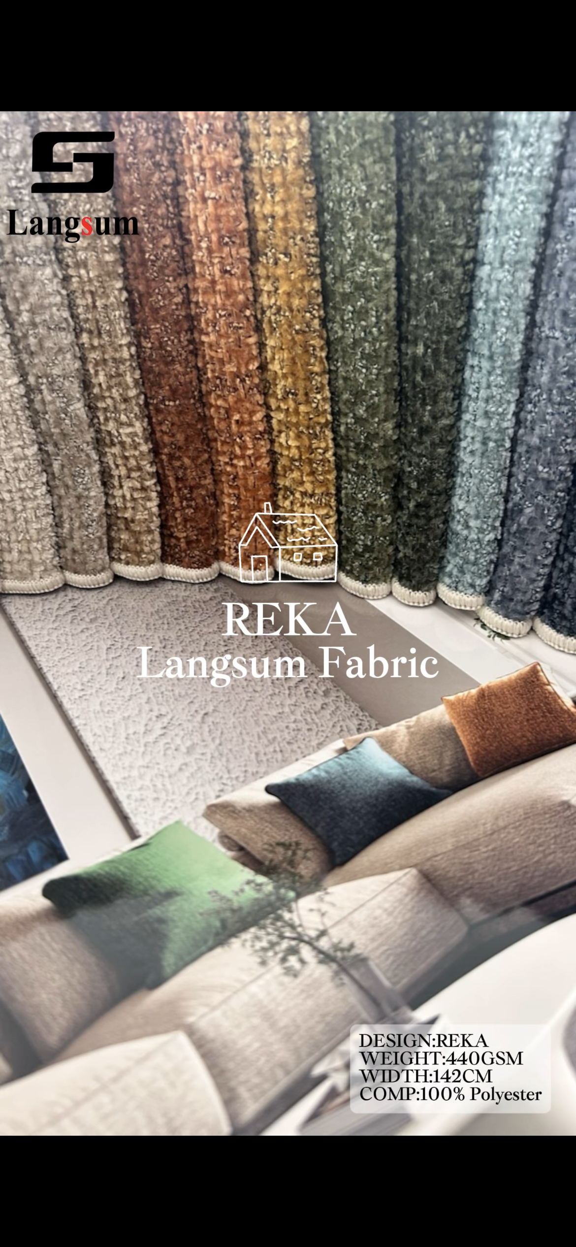 REKA Textured Polyester Upholstery Fabric – 440gsm, 56" Wide, 21 Colors Langsum Fabric