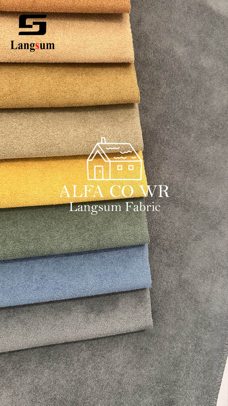 ALFA CO WR Water-Resistant Suede Fabric Polyester Upholstery Fabric – 350gsm, 56" Wide, 18 Colors Langsum Fabric