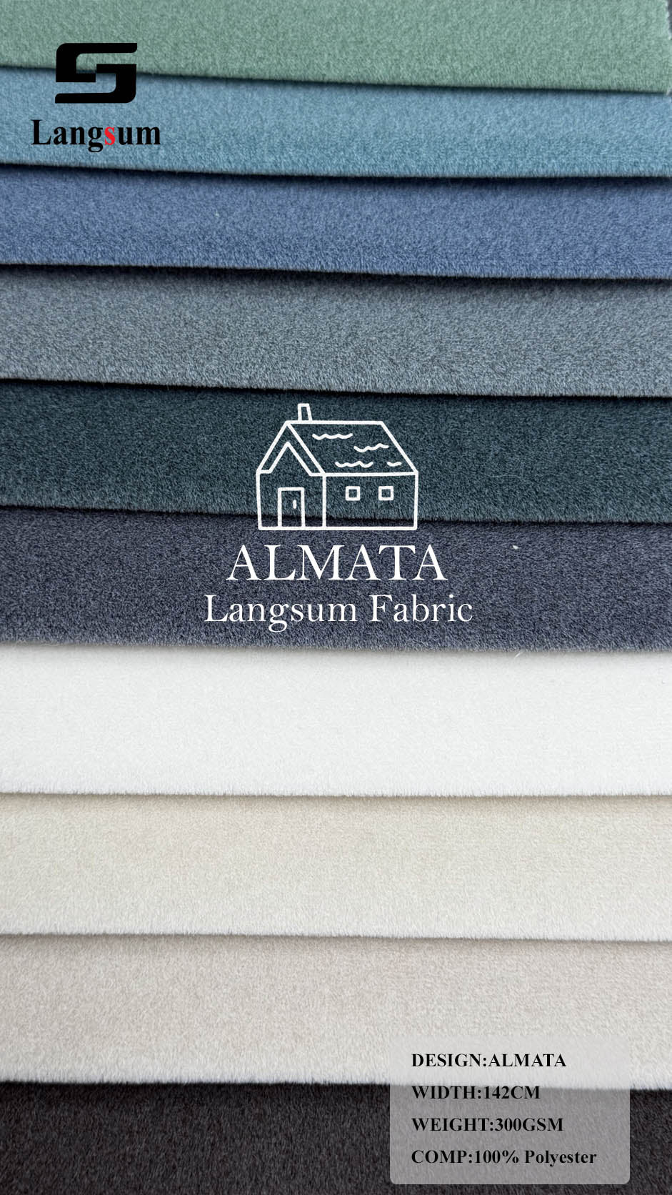 ALMATA Fine-Textured Polyester Upholstery Fabric – 300gsm, 56" Wide, 21 Colors Langsum Fabric