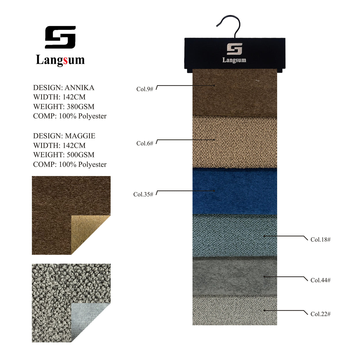 ANNIKA & MAGGIE Textured Polyester Upholstery Fabric – 380 / 500gsm, 56" Wide Langsum Fabric