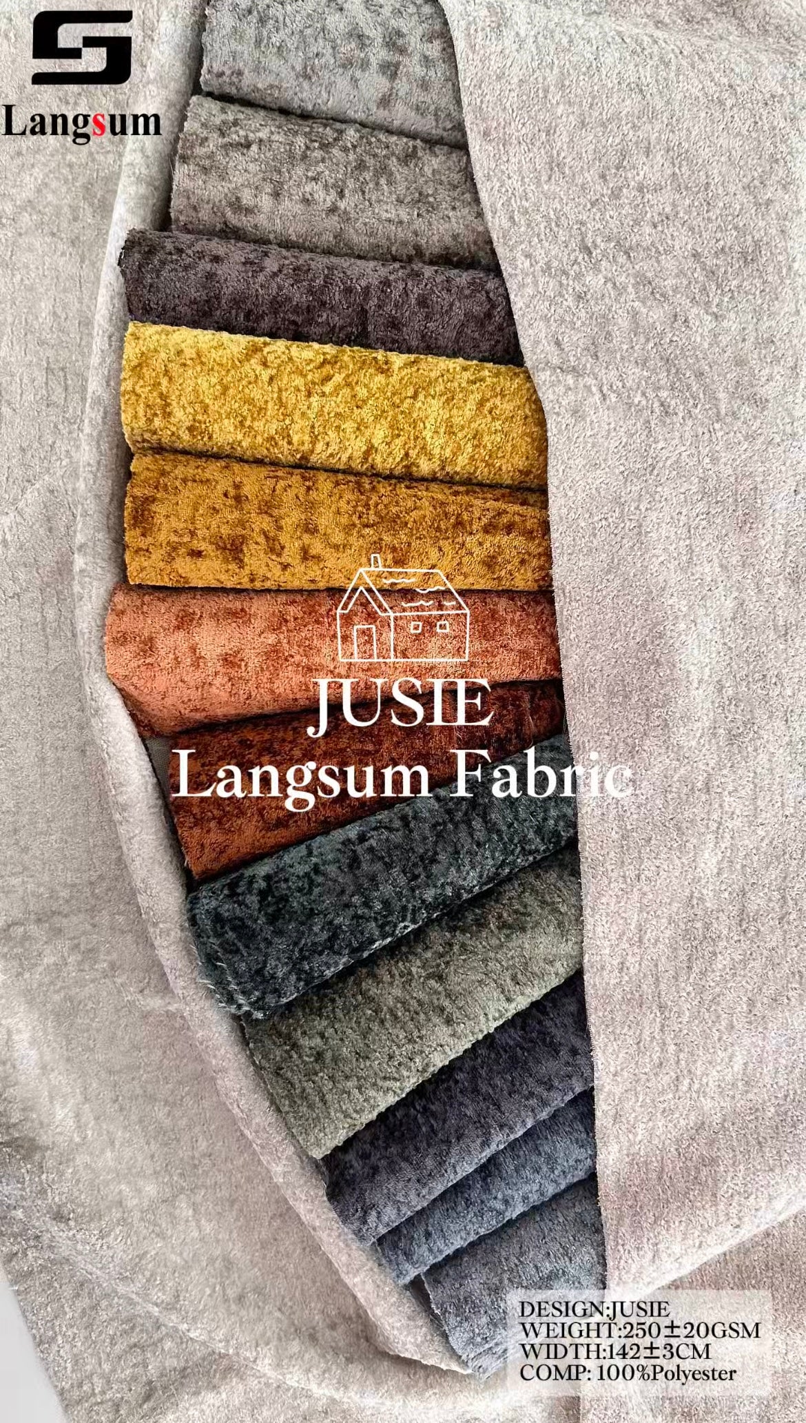 JUSIE Plush-Textured Polyester Upholstery Fabric – 250±20gsm, 56" Wide, 20 Colors Langsum Fabric