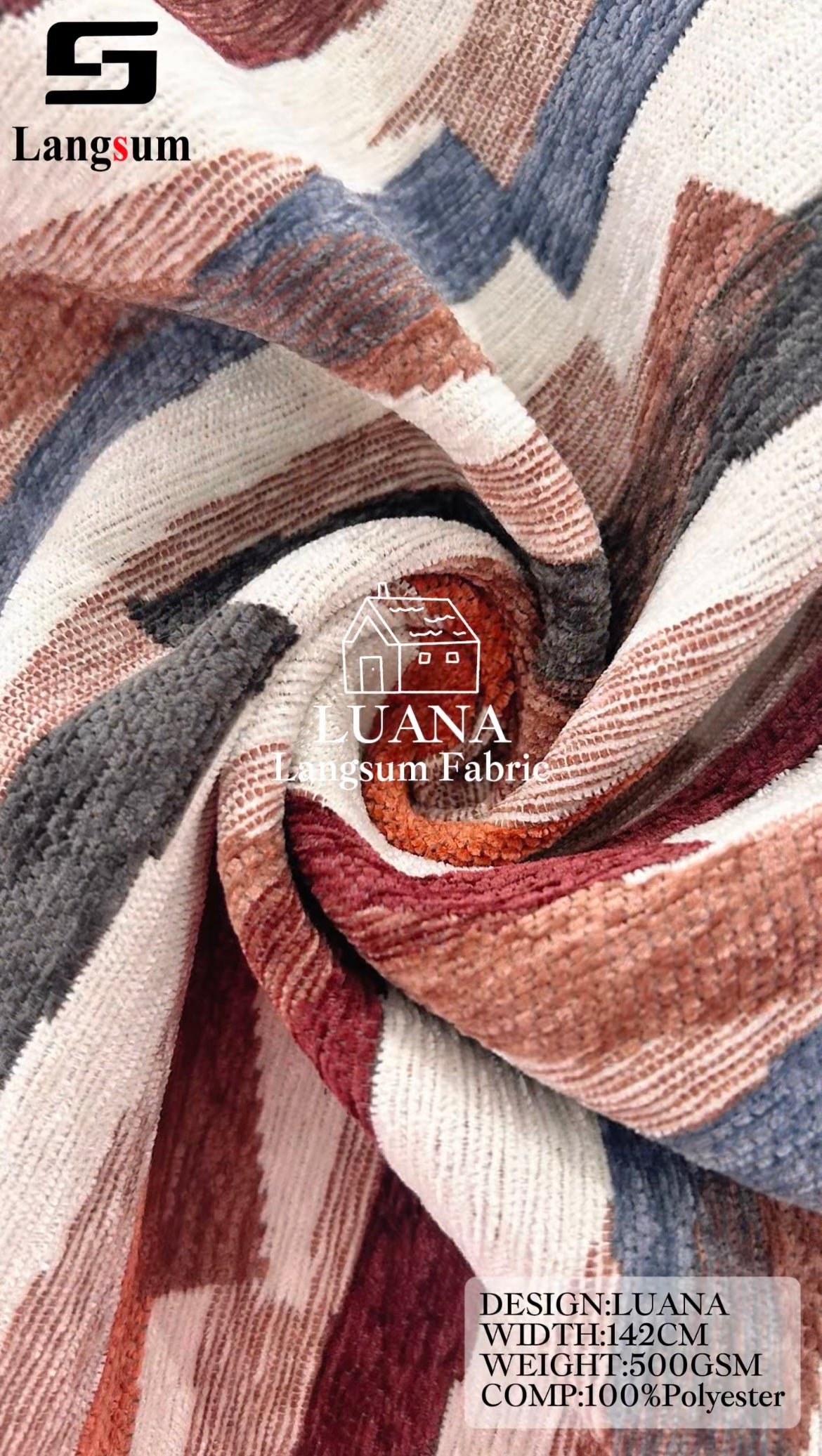 LUANA Abstract-Pattern Polyester Upholstery Fabric – 500gsm, 56" Wide Langsum Fabric